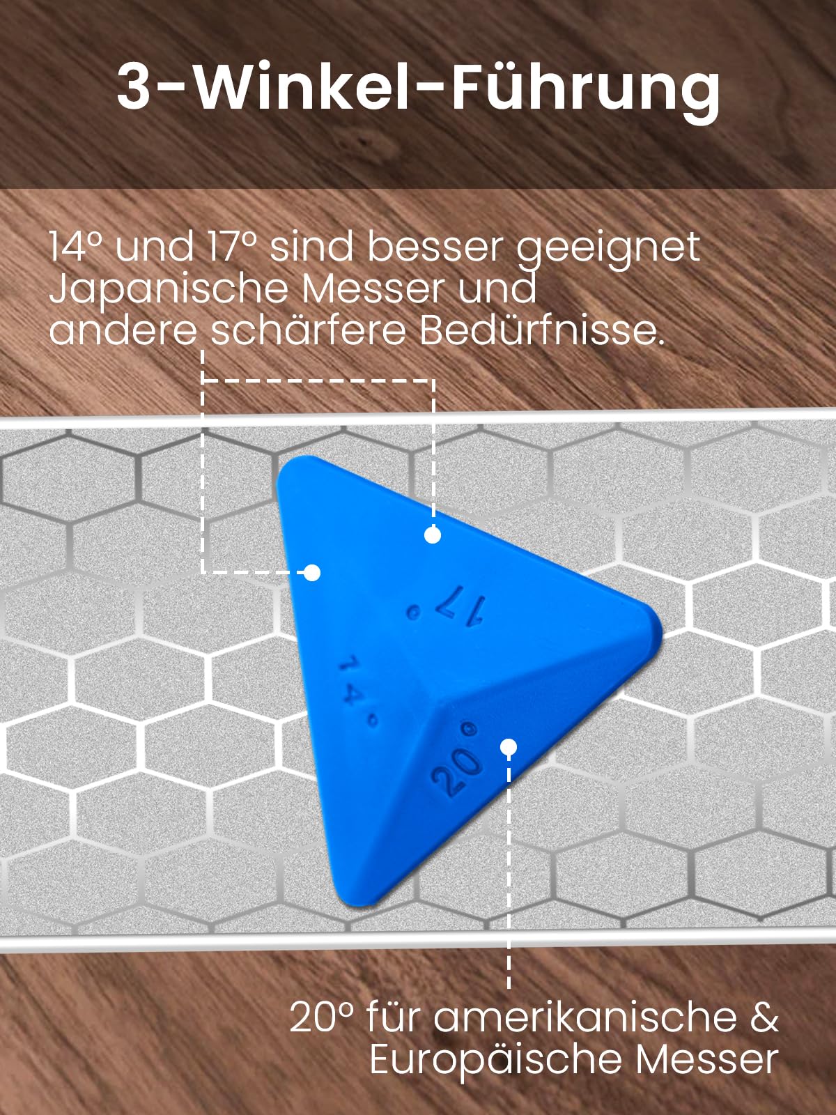 Diamant-Schärfstein, 3-Seiten-Körnung 400/1000/8000, Premium Diamant- & Keramik-Schleifstein mit Winkelführung, rutschfester Unterlage & Lederriemen
