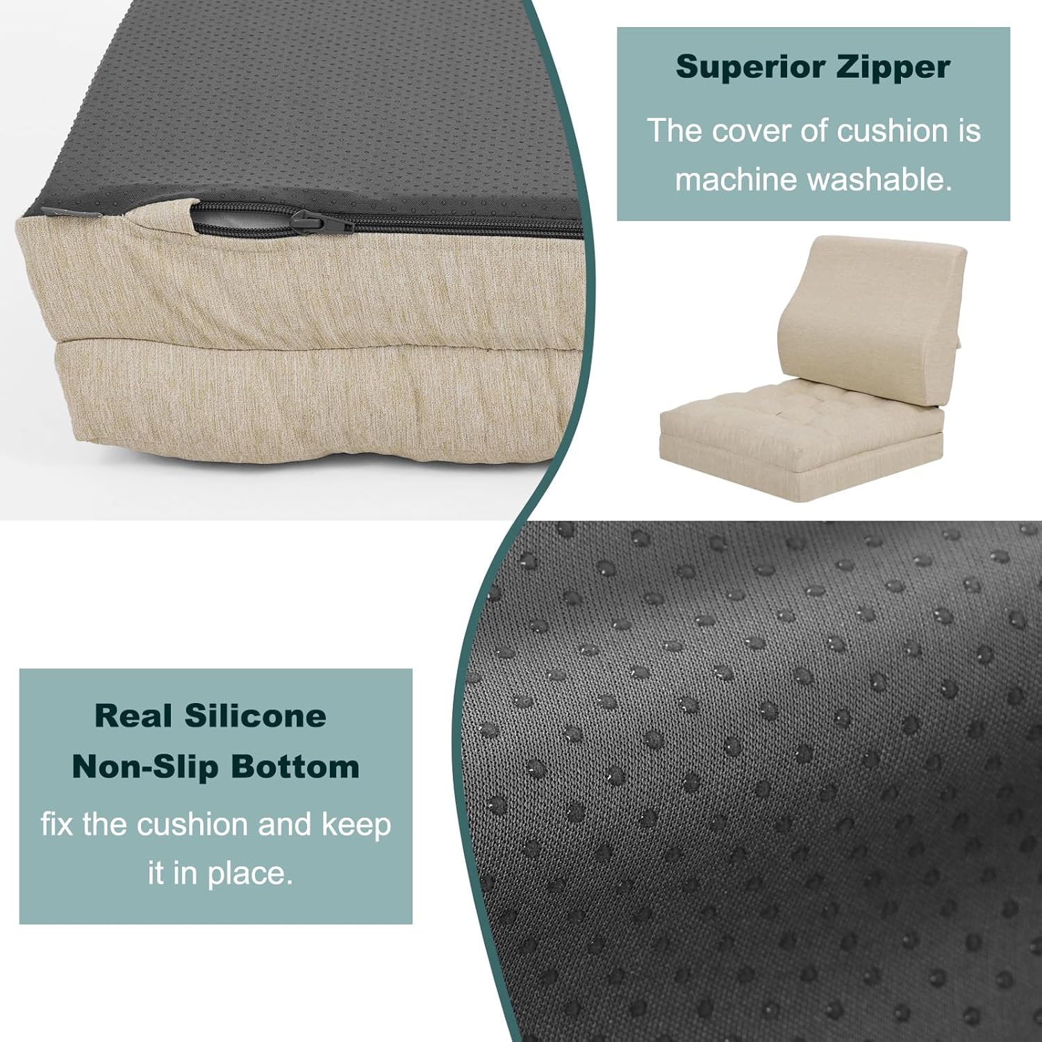 baibu Memory Foam Recliner Cushions with Lumbar Support Pillow Set for Elderly, 20x20x5 Inch Dual-Layer Design Non-Slip Recliner Seat Cushion & Back Support Pillow for Reduce Hip & Lumbar Pain, Beige