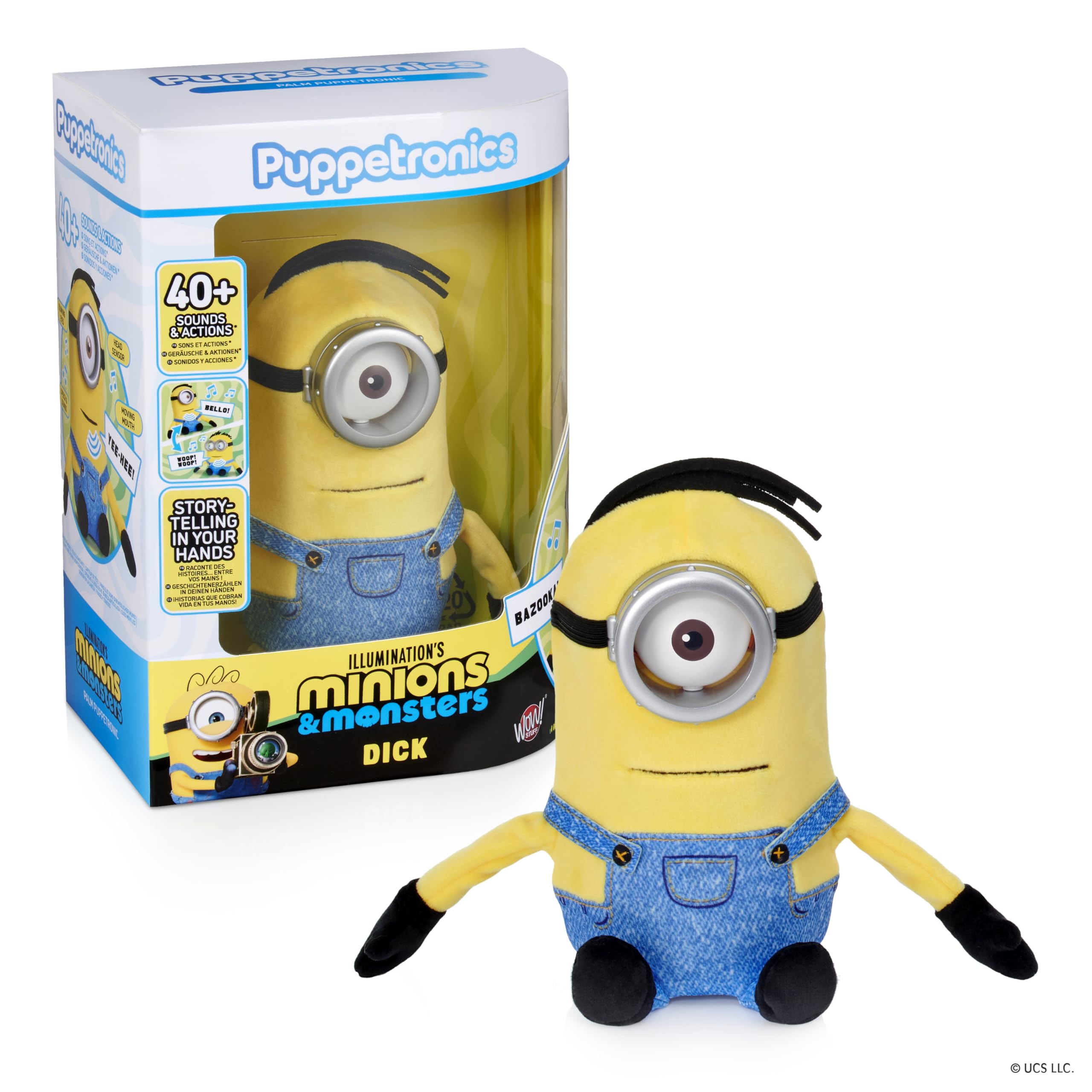 WOW! STUFF Minions Palm Puppetronic - Dick | 40+ Sounds and Actions | Blinking Eye & Moving Mouth | Pairs with Minions Henry & James Palm Puppetronics | For Fans Age 6+