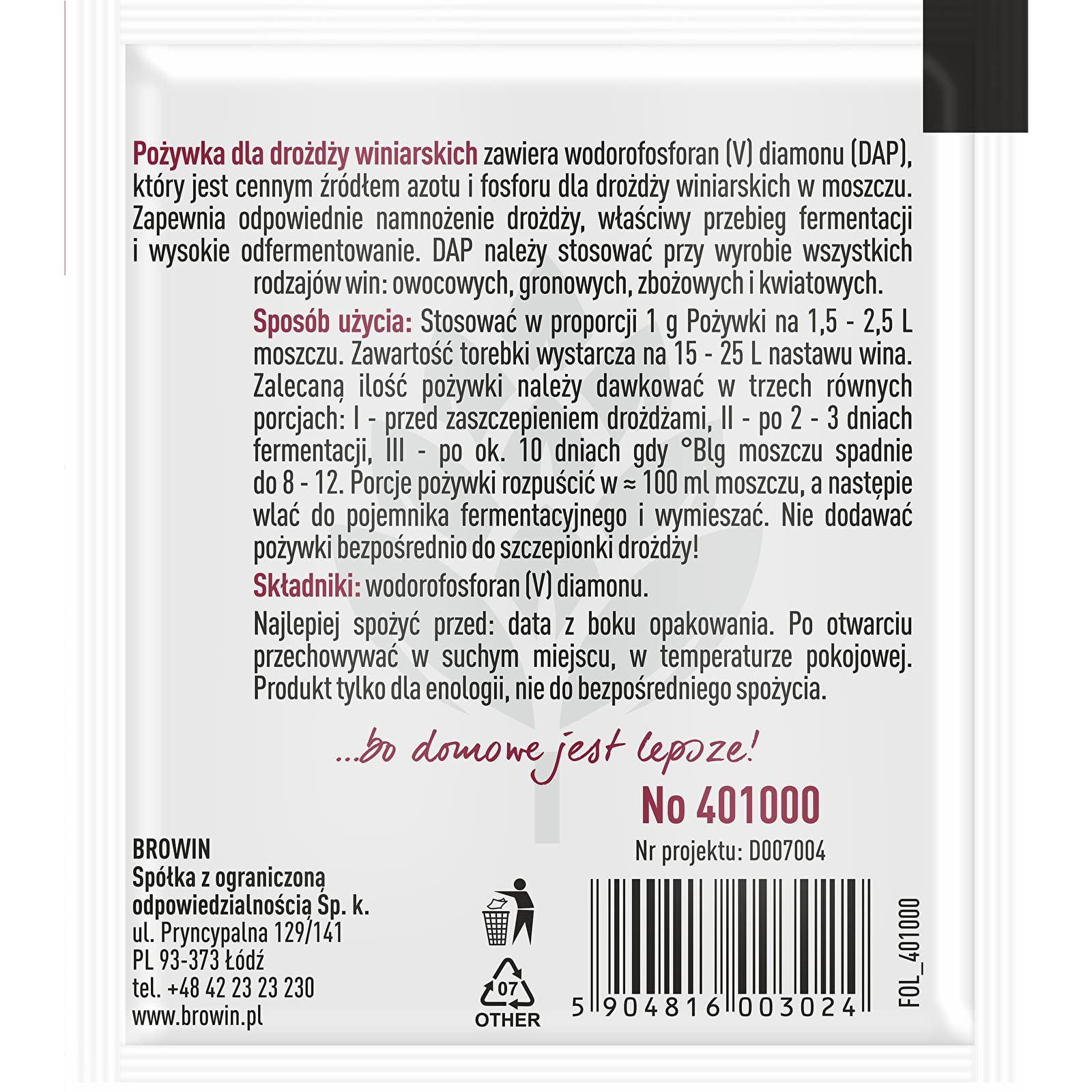 Browin 401000 Nutriente para levadura enológica - 10 g - Universal - para Vino Blanco, Rosado y Tinto
