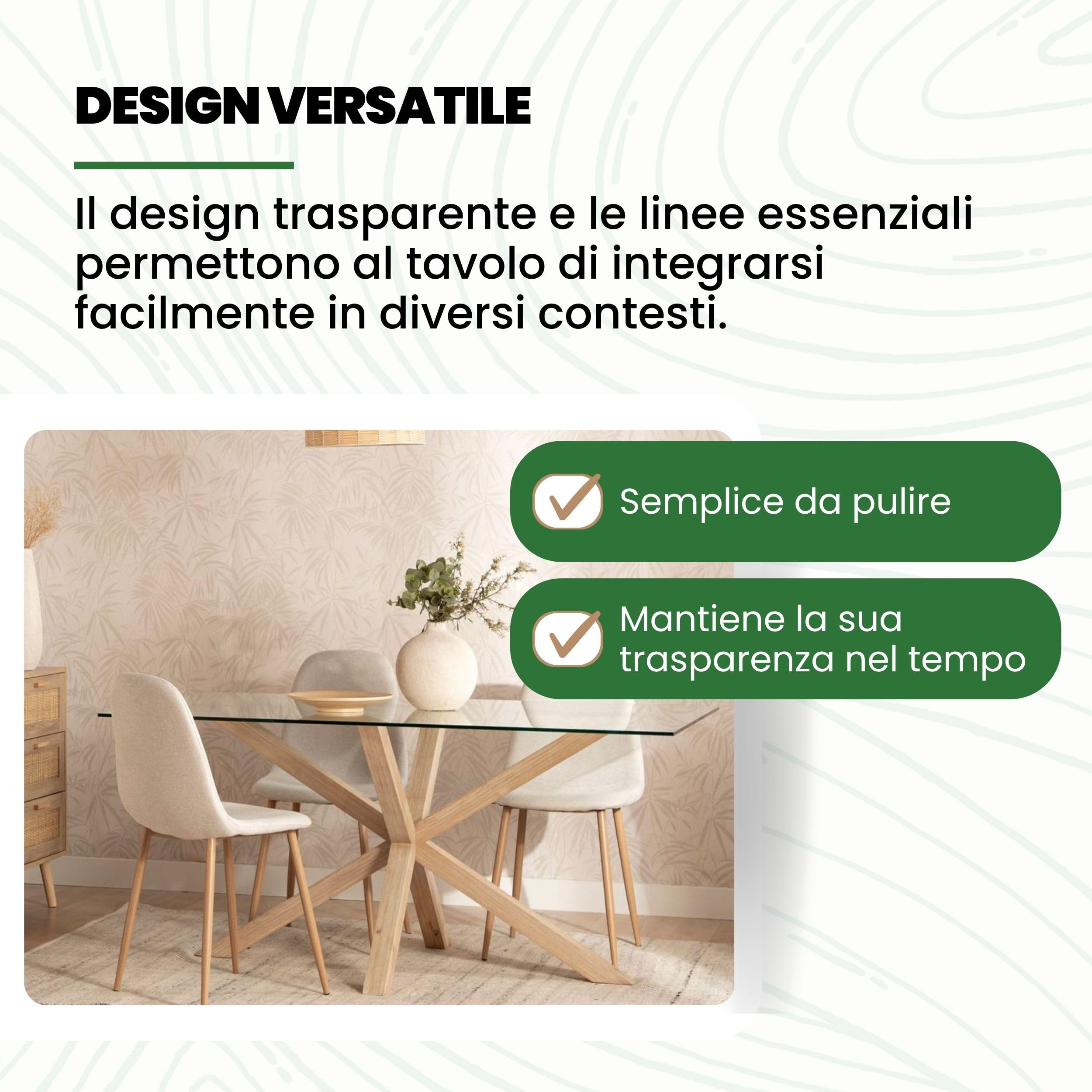 Mar.c.a. Design - Tavolo da Pranzo Rettangolare 160x90x75 cm - Tavolo Sala Da Pranzo con Piano in Vetro Temperato e Struttura in Legno - Made in Italy