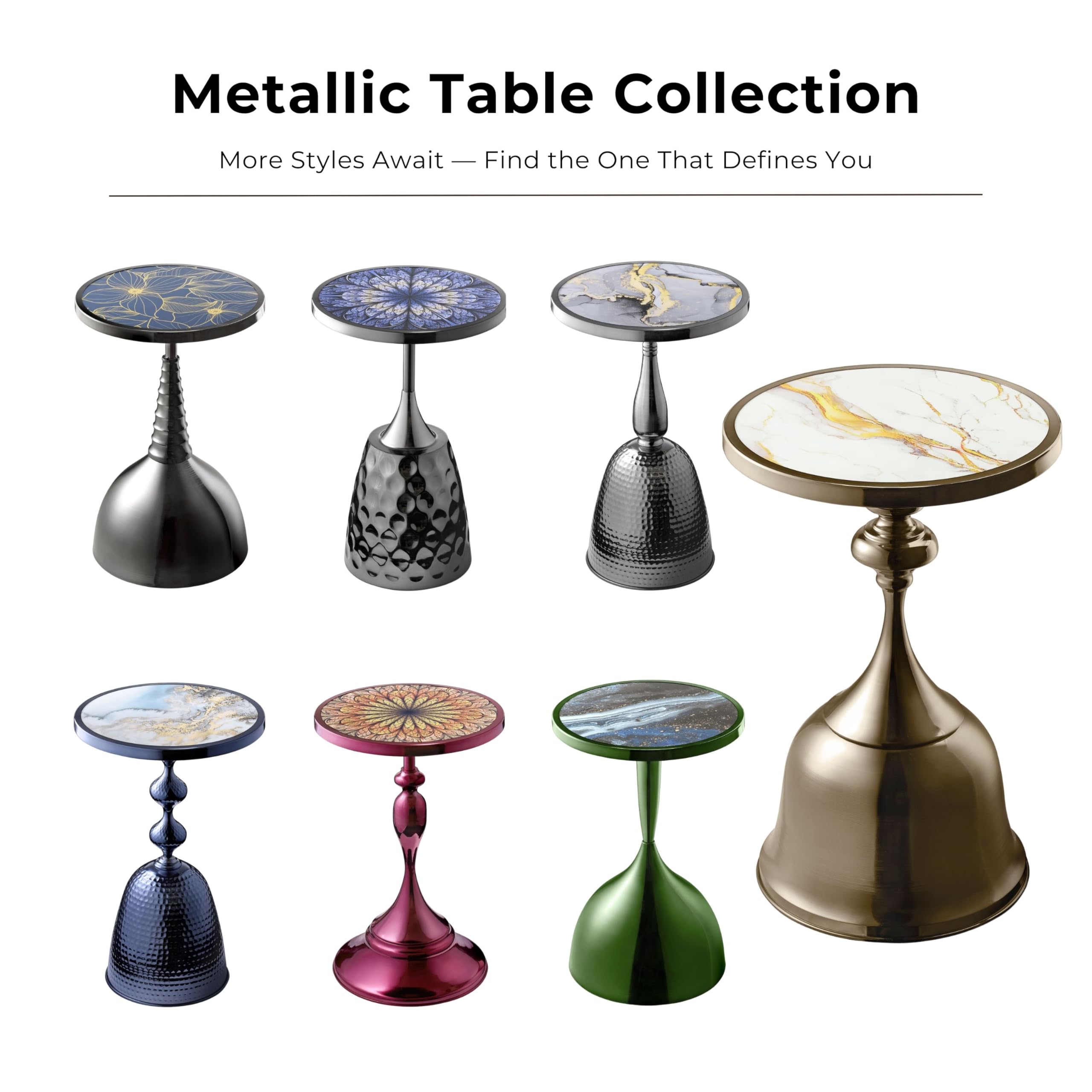 Homes: Inside + Out Halric Modern 24" Tall Round End Table with Decorated Tabletop and Iron Metal Base, Accent Furniture, Elegant Pedestal Stand for Living Room, Home Office, Chrome Green