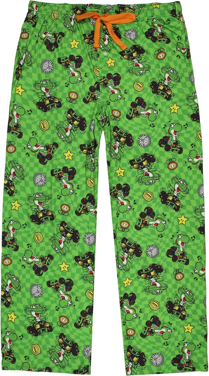 MJC Super Mario Mario Kart Men's Yoshi Checkered Adult Sleepwear Pajama Pants, Green - Image 3