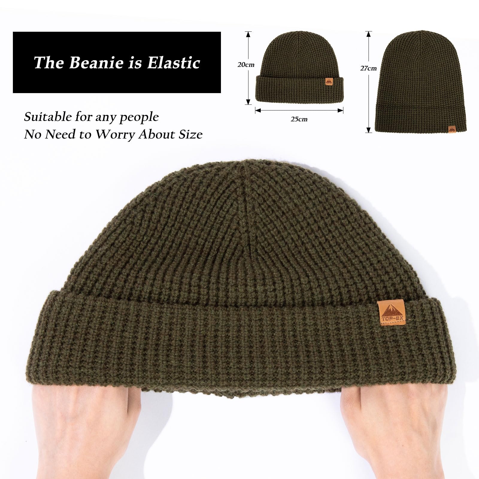 Bonnet gaufré en laine mérinos mélangée L/XL/XXL - Bonnet chaud sans doublure pour temps froid d'hiver