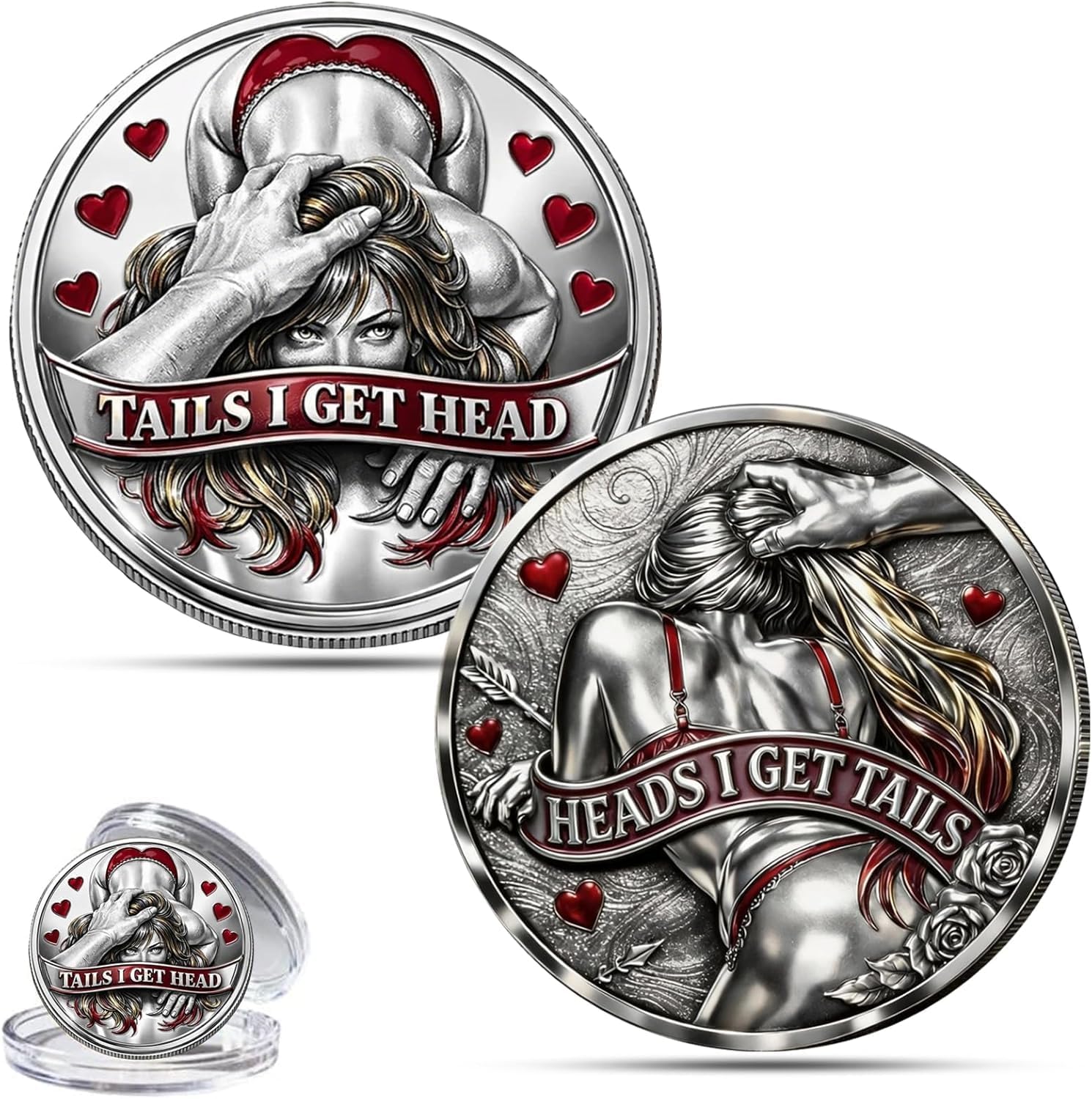 Heads I Get Tail/Tails I Get Head Commemorative Coin, Funny Heads and Tails Coins, Double-Sided Lucky Token, Heads I Get Tail Coin Humor Romantic Gift, Prank Gift for Valentine’s Day (A 1PCS)