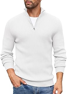 Mens Quarter Zip Jumper Knitted Turtleneck Sweater Long Sleeved Mock Neck Pullover Winter Sweater Slim Fit Pullover