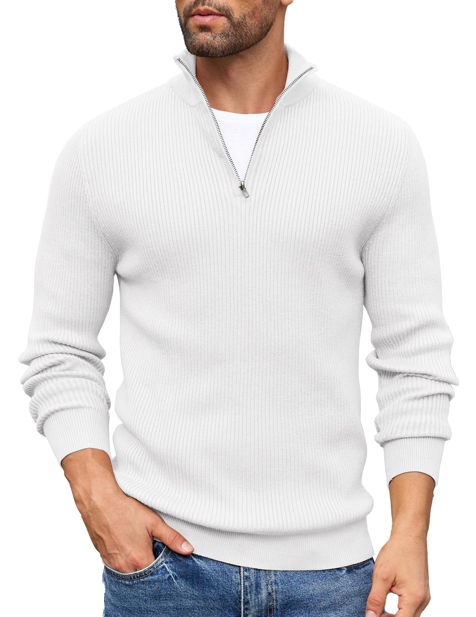 COOFANDY Maglione Uomo Invernale con Zip Maglione Uomo a Maglia con Zip 1/4 Morbido Pullover Dolcevita Classico Maglioni Invernali Regular Fit con Collo Alto