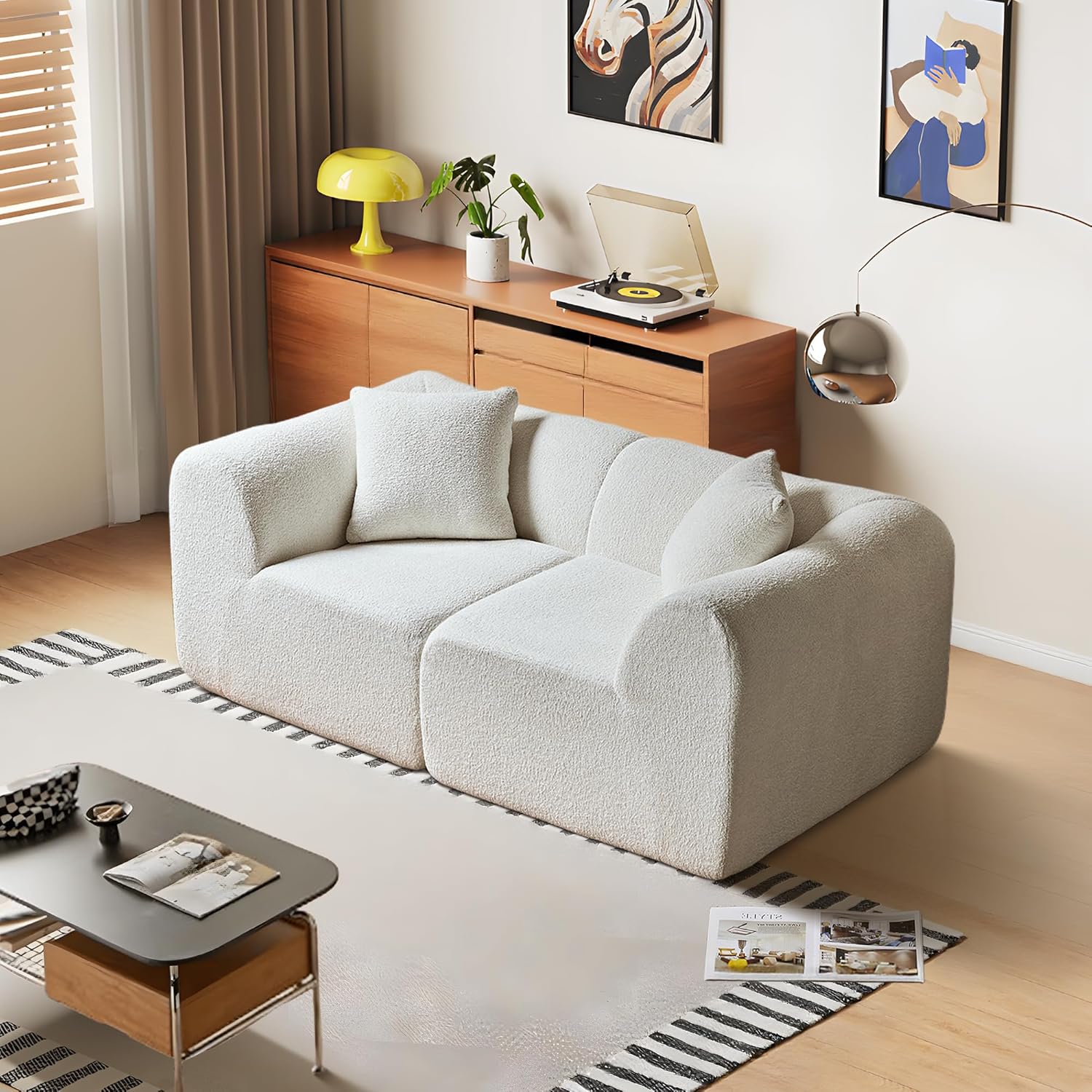 76.4'' Loveseat Sofa, 2 Seater Raindrop Velvet Fabric Loveseat Couches, Comfy Upholstered Modern Leisure Love Seat Couch with 2 Pillow for Bedroom, Office, Living Room
