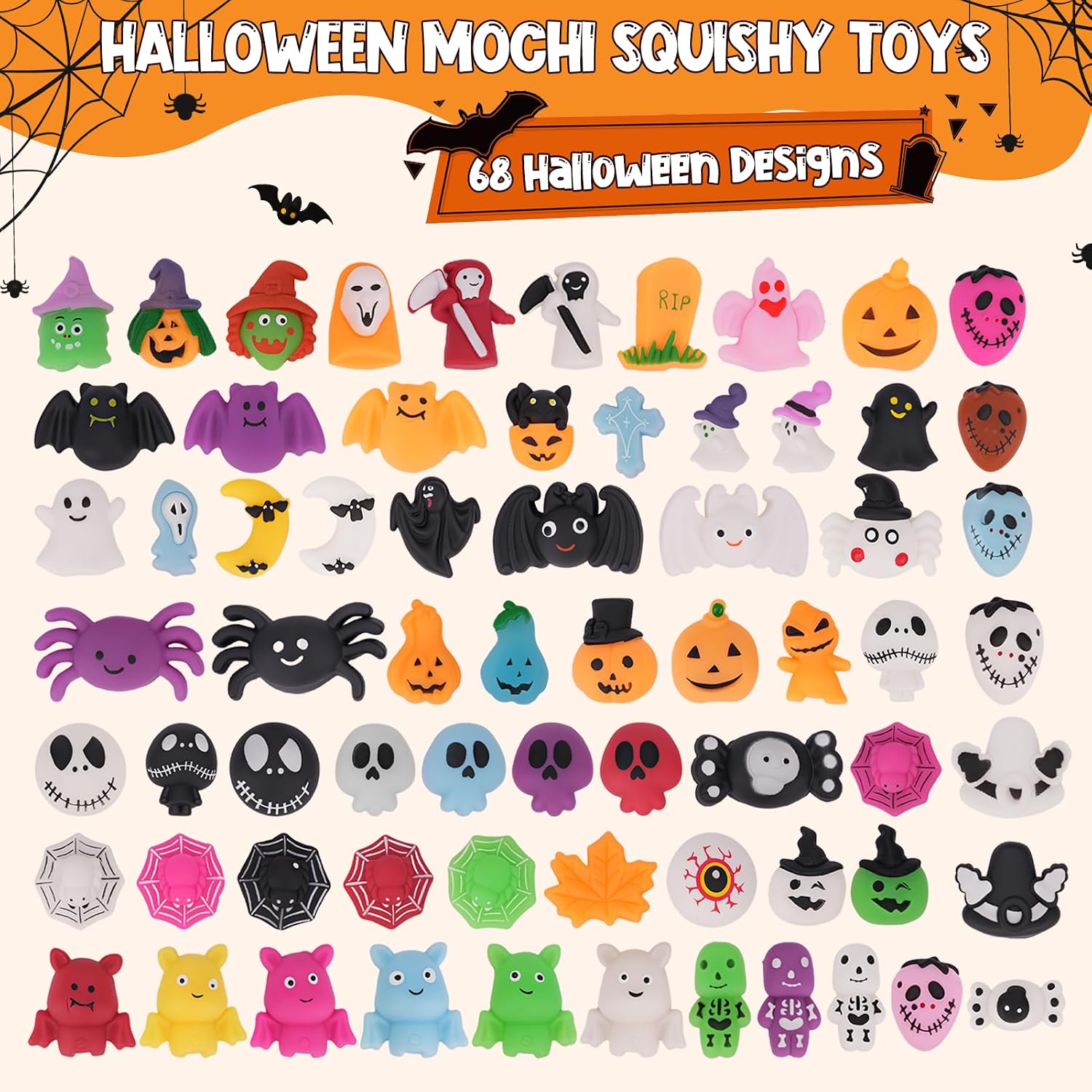 Tiaxidex 28 PCS Halloween Squishies Bulk Mochi Squishy Compact & Portables, Perfect Halloween Sensory Stress Balls for Kids & Adults, Halloween Trick or Treat, Classroom Prizes, and Party Favors image 4