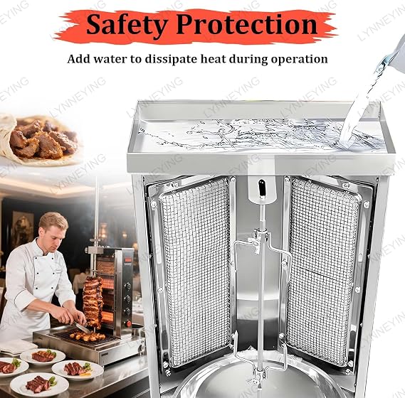 Rotisserie Machine, Vertical Shawarma Grill, Stainless Steel Gyro Oven with 2 Heat Tubes, 360° Rotating Broiler, Adjustable Temperature 122-572℉, Electric 3000W for Home and Outdoor Use