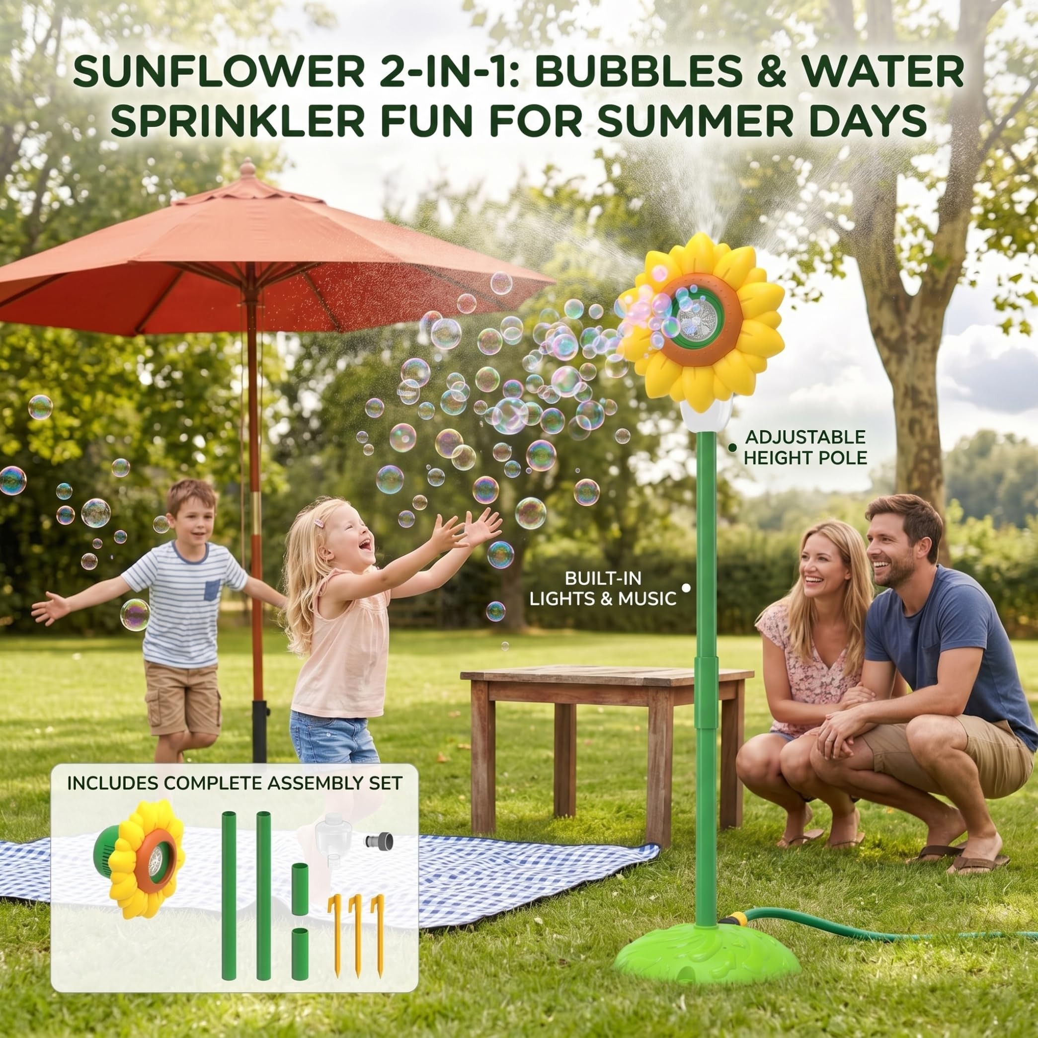 Automatische Seifenblasenmaschine Automatische Seifenblasenmaschine für Kinder, Sonnenblume Stehfackel mit Spray, Lichtern & Musik Gelb