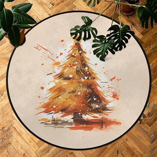 Miniatura 7 de Christmas Tree Snow Colorful (3) Round Area Rug 3ft Machine Washable Circular Rugs for Dining Room Table Bedroom Playroom Throw Rugs for Dog Living