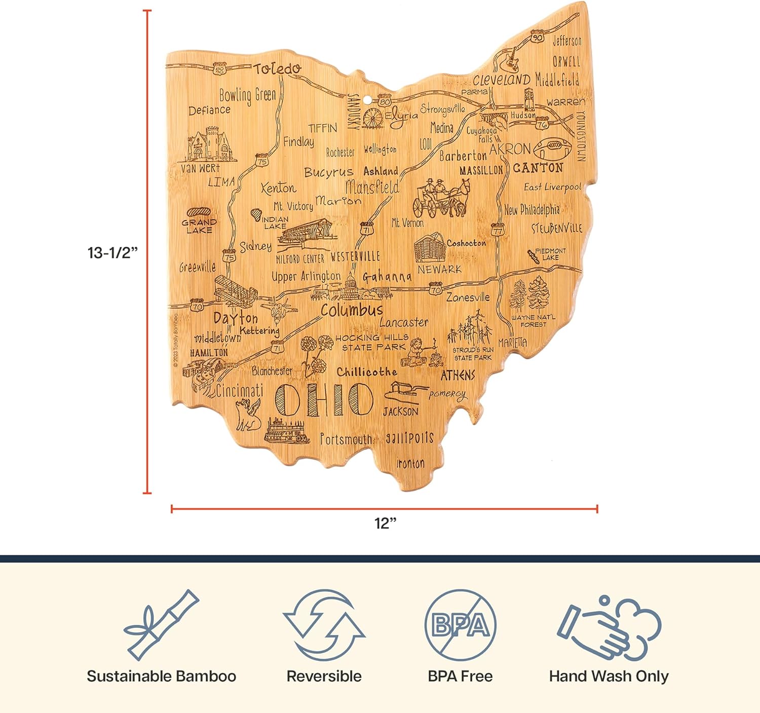 Totally Bamboo Destination Ohio State Shaped Cutting Board, Charcuterie and Cheese Serving Board – Ohio Gift for Home Décor or Everyday Kitchen Use - Image 4