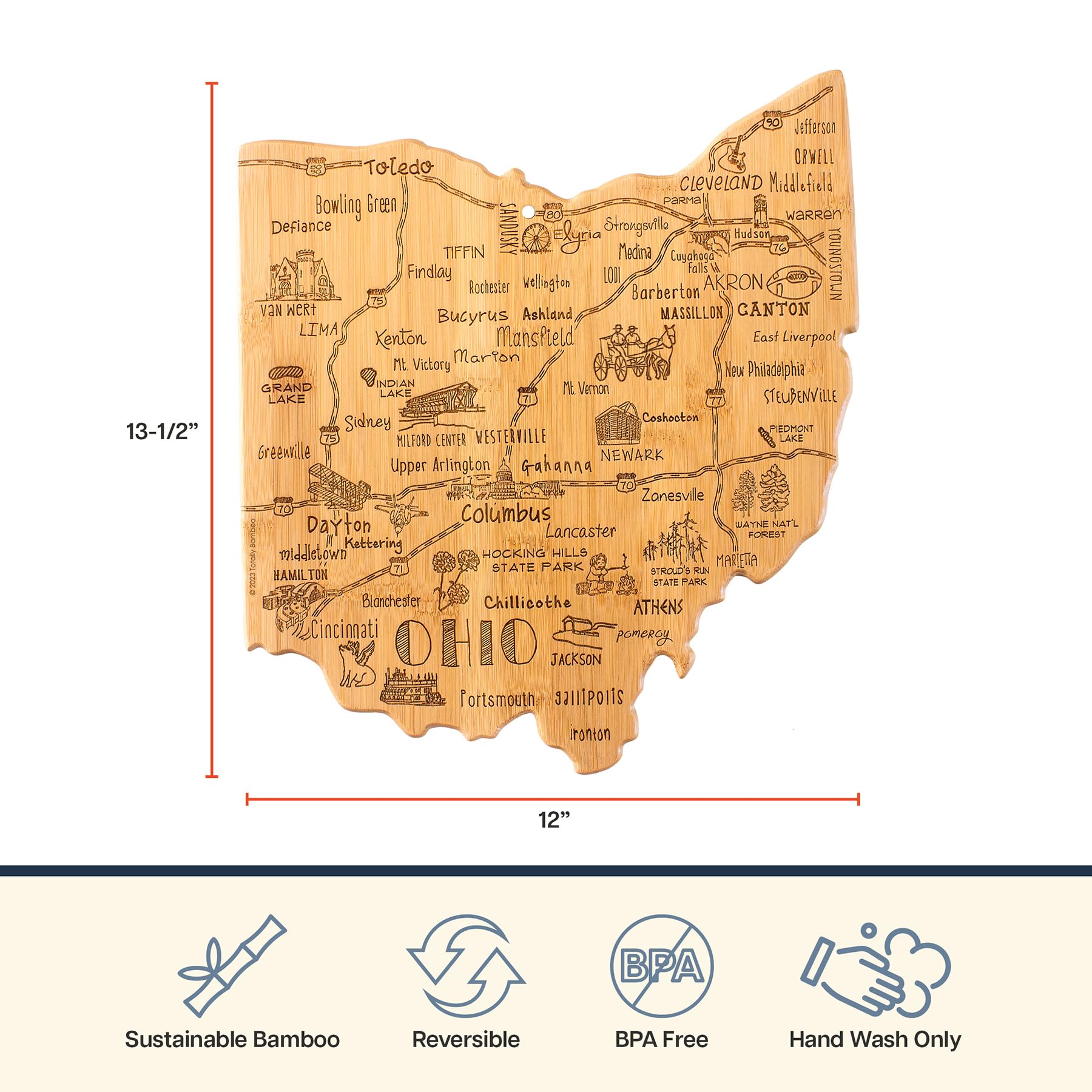 カッティングボード　アメリカ　オハイオ Amazon | Totally Bamboo Destinationシリーズ オハイオ州型