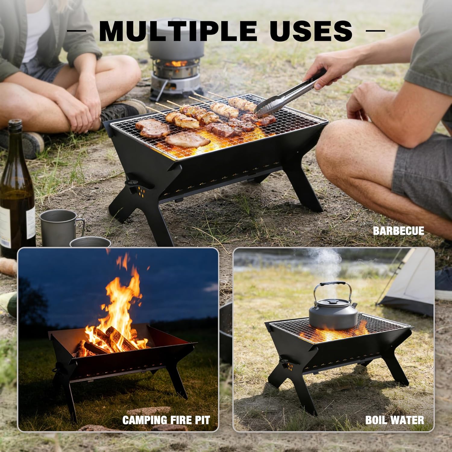 REDCAMP Portable Charcoal Grill, Large Folding Stainless Steel Fire Pit Grill with Carry Bag, Heavy Duty Campfire Grill for Outdoor Camping BBQ Cooking