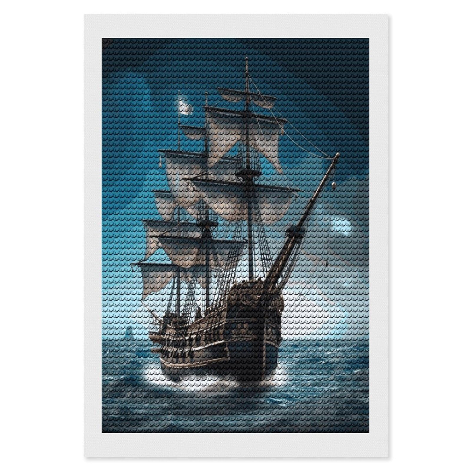 FekiLoot Pirate Ship Diamond Painting Kits for Beginners DIY Diamond Art Kits for Adults Full Drill Round Diamond Dot Gem Art Painting Fun DIY Crafts for Home Kitchen Wall Decor Gift 8"x12"