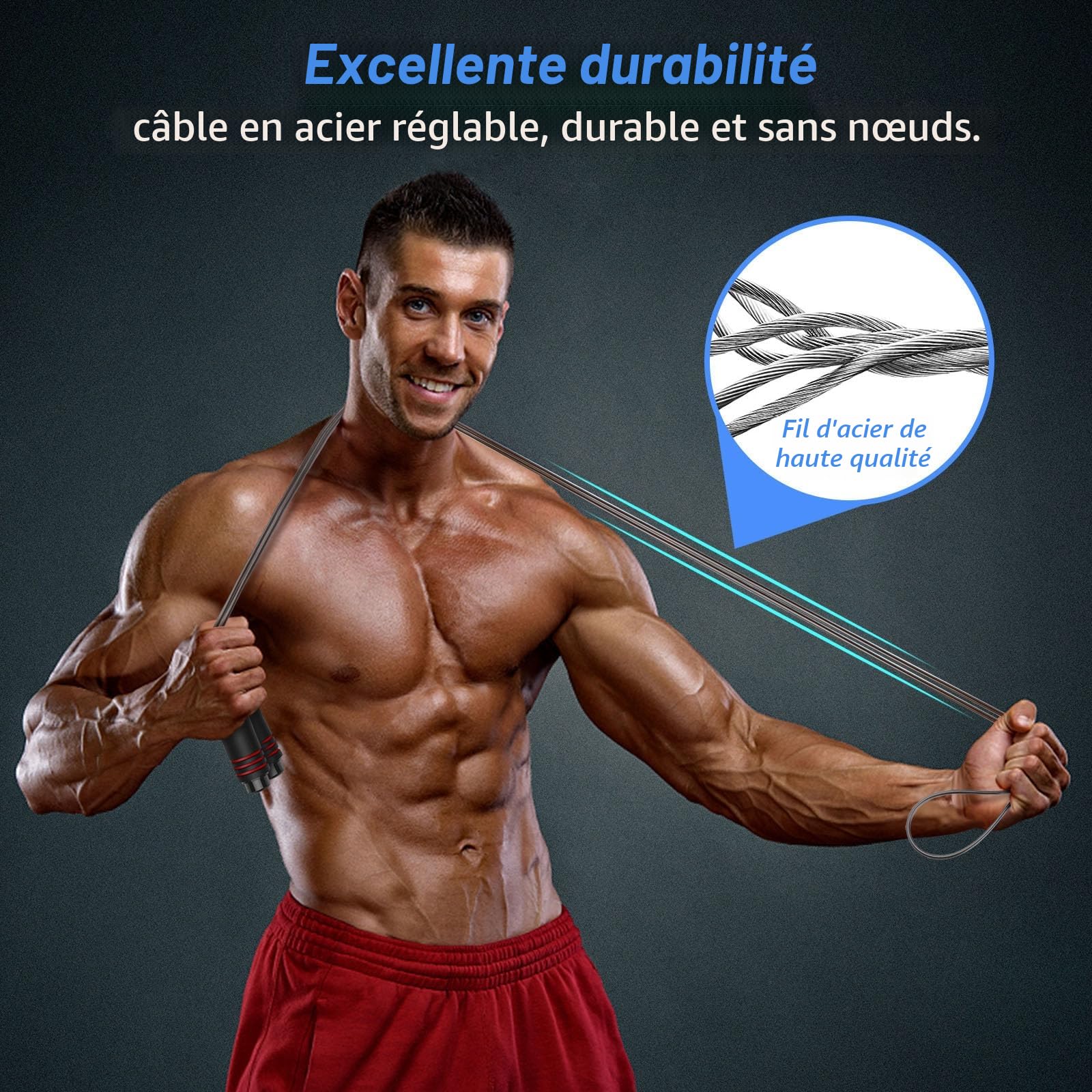 Blukar Corde à Sauter, Speed Jump Rope Réglable pour Hommes & Femmes, Roulements à Billes en Acier, Poignées Antidérapantes en Mousse, Câble en Acier pour Fitness, Crossfit, Sport, Boxe, GYM -3M