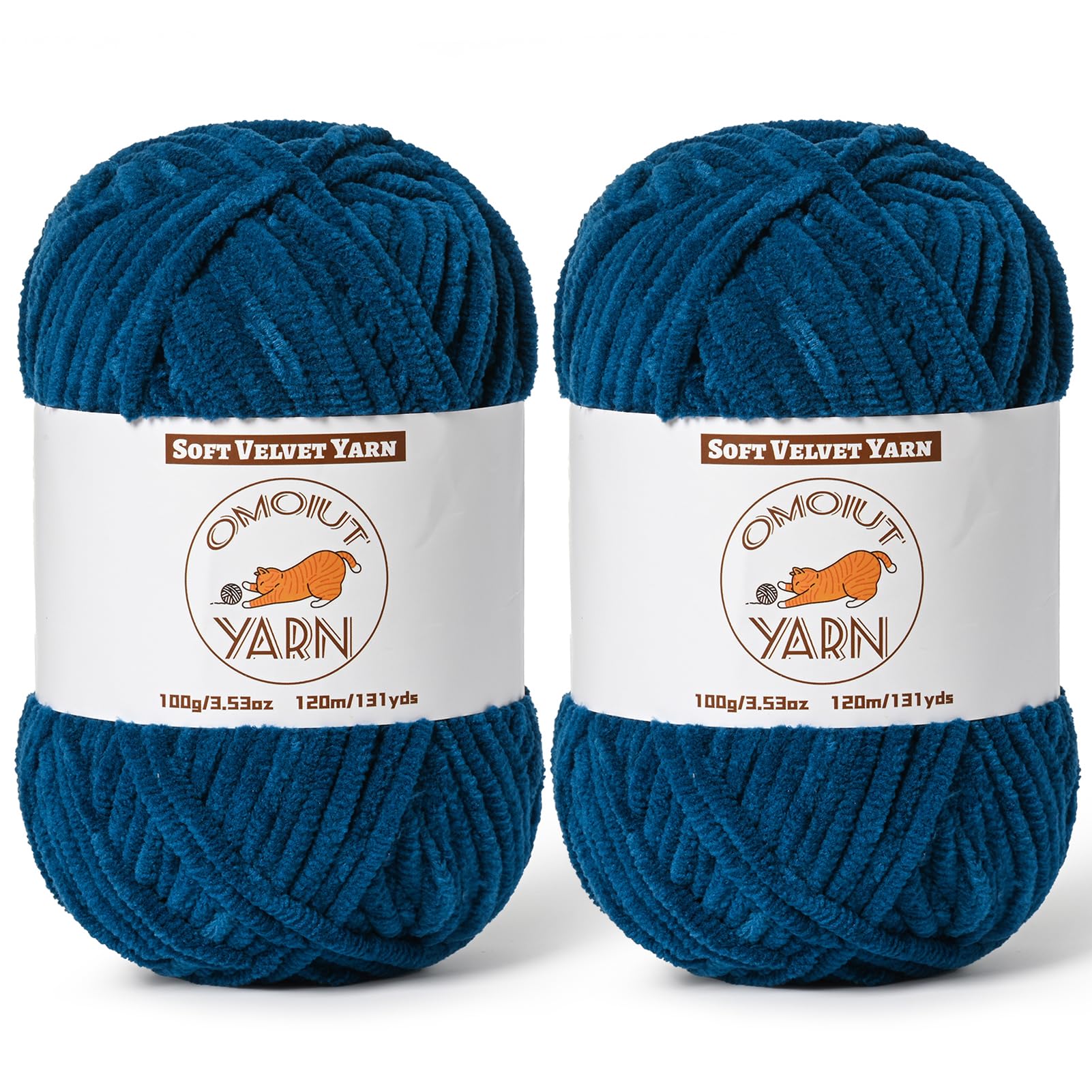 2 Pack Denim Blue Fluffy Velvet Yarn for Crocheting, Chunky Chenille Baby Blanket Yarn for Crochet, Soft Fuzzy Puzzle Yarn for Knitting, (100g/3.53oz Each) Bulky Thick Amigurumi Crochet Yarns