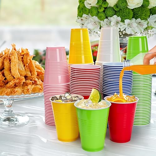 Miniatura 6 de Goaste Paquete de 240 vasos de plástico para fiestas, vasos desechables de 16 onzas, vasos de agua coloridos para fiesta de cumpleaños, despedida de