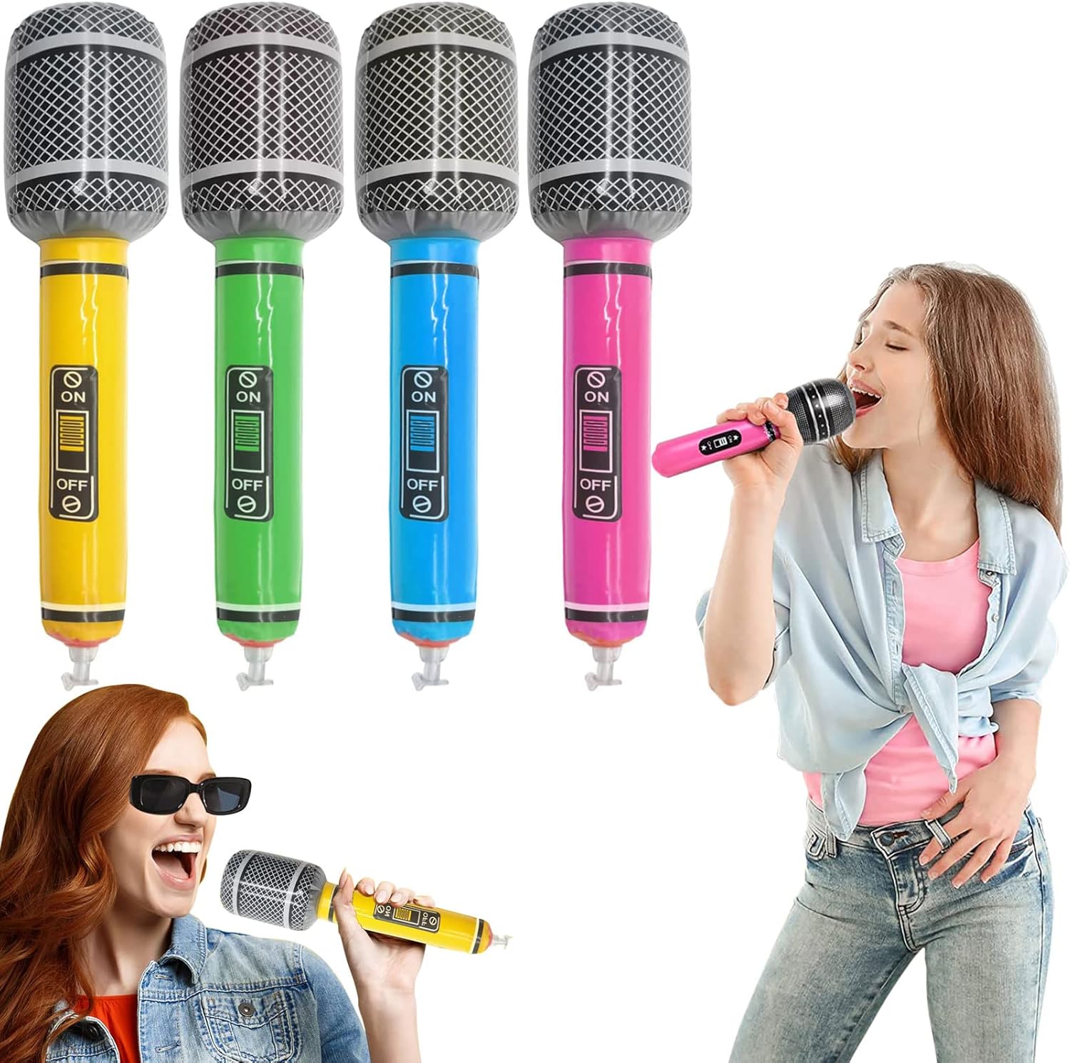 Inflatable Microphone, 4PCS Inflatable Musical Instrument Toys Microphones for Kids, Inflatable Props for Birthday Party Educational Toy Christmas Birthday Stage Performance (Random Color)