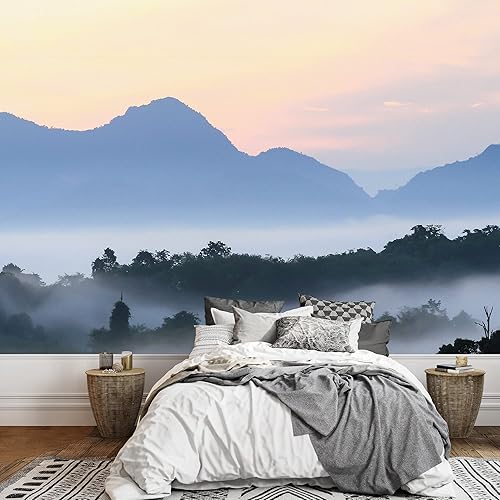 Miniatura 1 de SIGNWIN Adhesivo mural removible para pared, atardecer, cielo, bosque brumoso, montaña, naturaleza, desierto, fotografía, realismo, paisaje