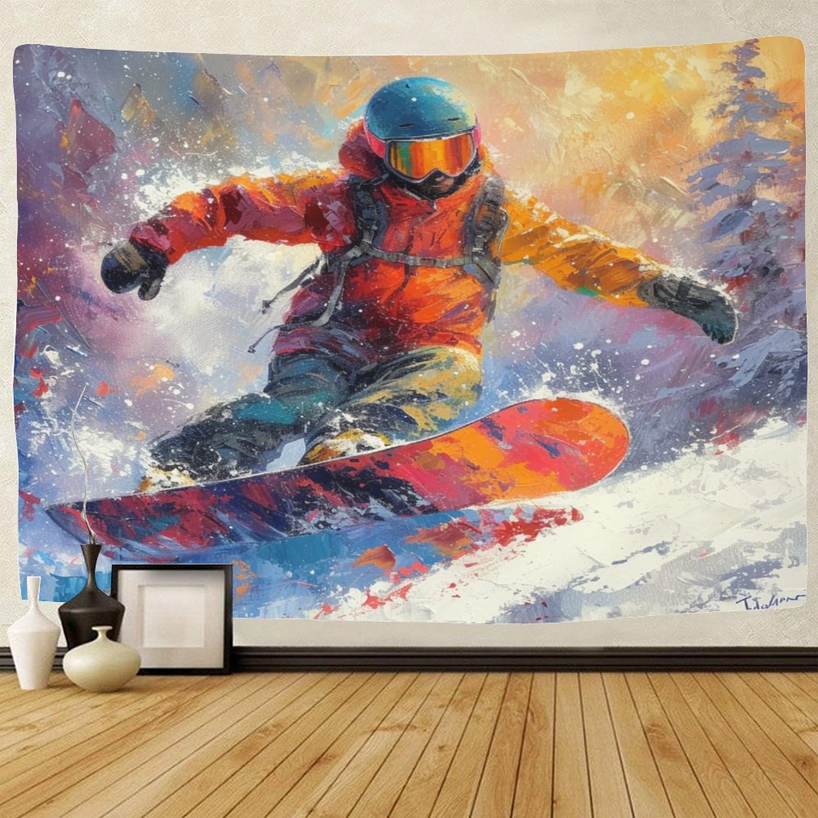 TIICZAAKL Extreme Sports Skiing Tapestry 3D Print Tapestries Wall Hanging Wall Blankets Background Home Decor for Decorations Bedroom Party Beach Living Room Dorm 130cmx150cm