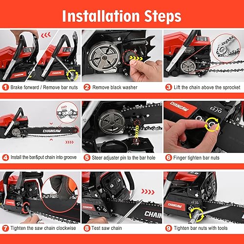 Miniatura 3 de Motosierra de gas de 62 CC, sierra de cadena eléctrica de 20 pulgadas, motosierras de gasolina de 2 ciclos, motosierras de gasolina, herramienta de