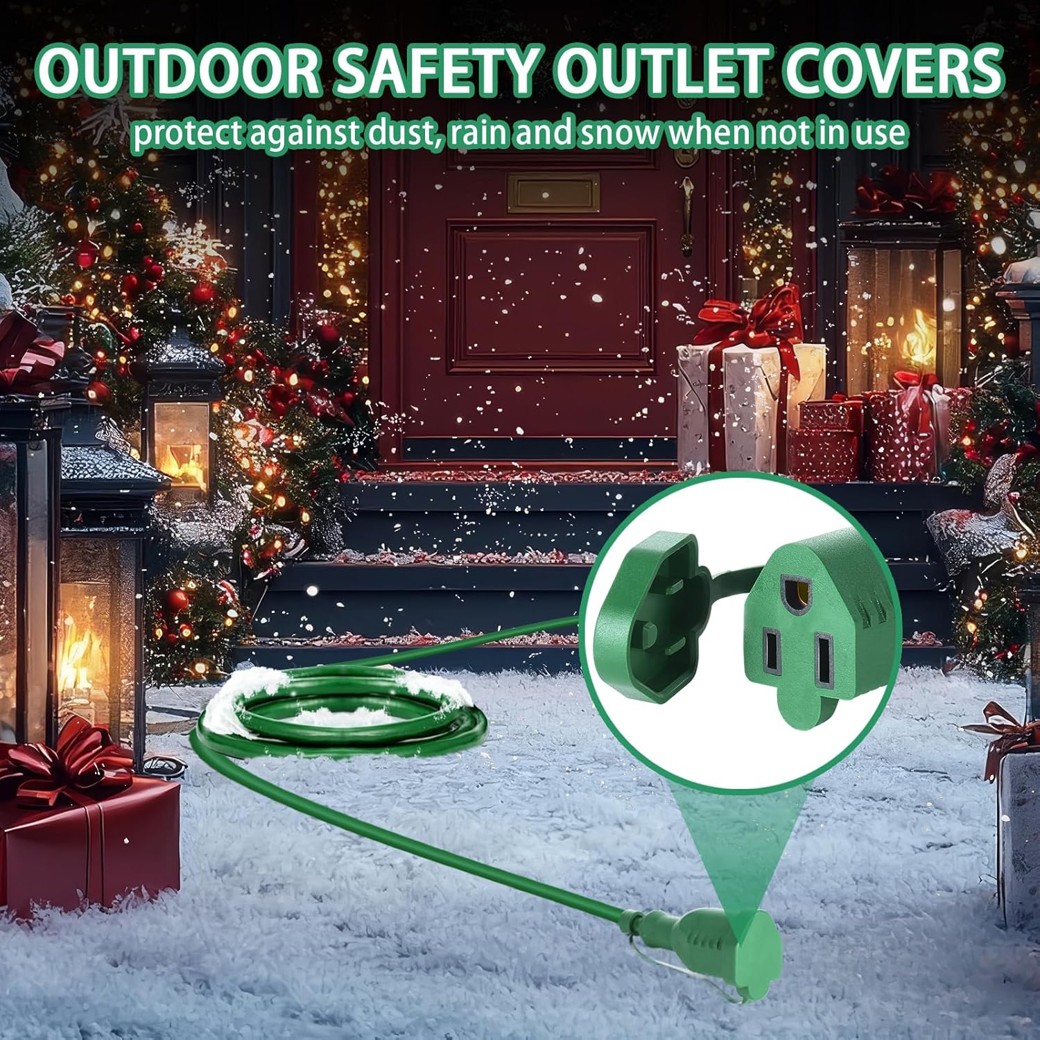50 Ft Outdoor Extension Cord, Evenly Spaced 10 Outlets Plugs, 16/3 SJTW Weatherproof Multiple Outlets Wire for Landscaping Light, Winter Holiday Party Decor and Christmas Ornament, ETL Listed, Green