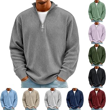 Mens Quarter Zip Pullover Stand Collar Corduroy Plus Size Sweatshirt No Hood Big and Tall Textured Golf Polo Shirt