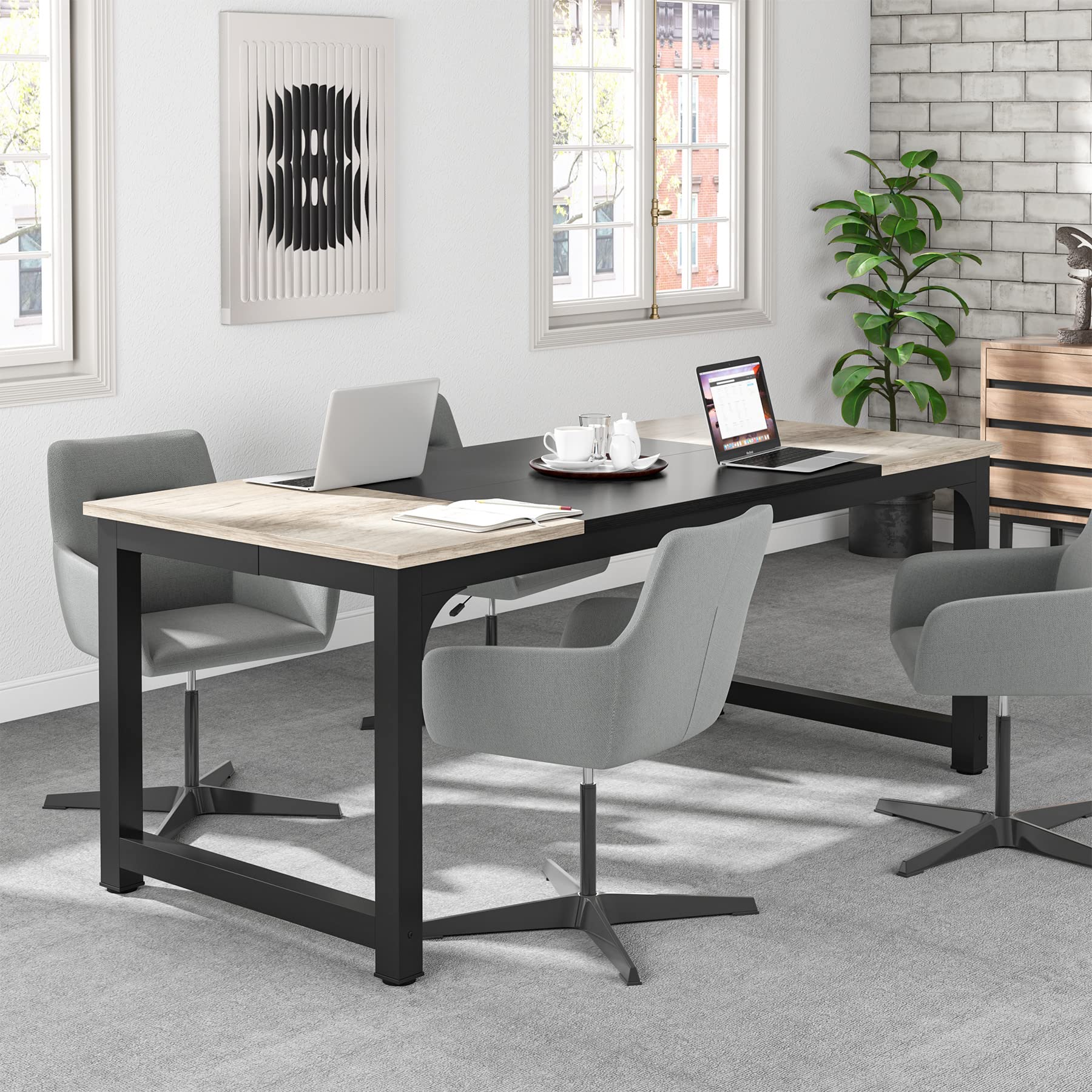 Tribesigns HOGA003937 biurko komputerowe, biurko biurowe, 180 x 80 x 75 cm, duży stół do laptopa, stacja robocza, stół do gier, do nauki, domowego biura, prosty montaż, wzornictwo przemysłowe, szary