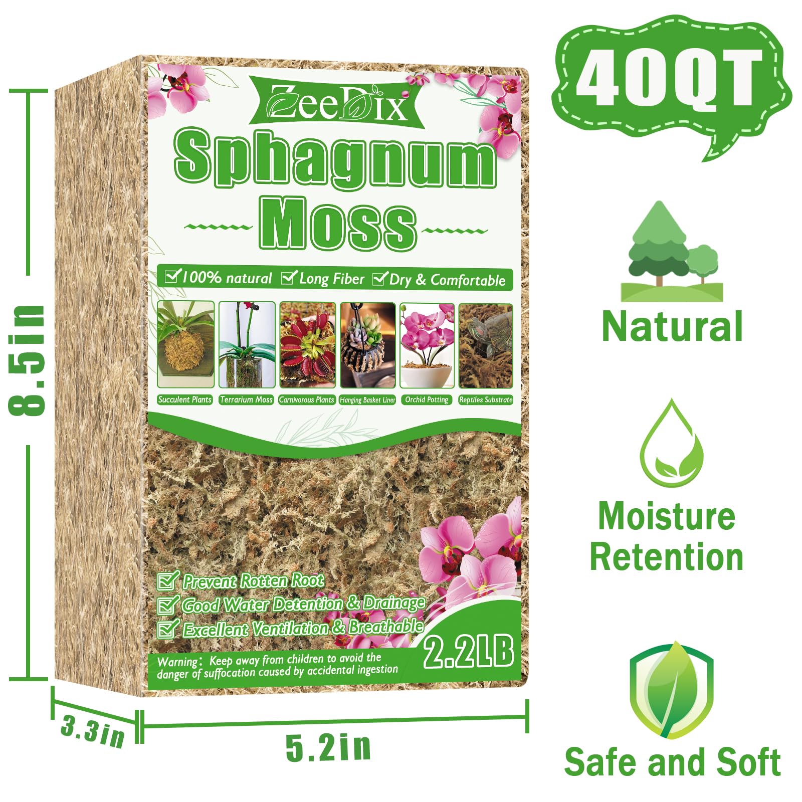 Amazon.com : ZeeDix 2.2 lb Premium Sphagnum Moss Bulk, Natural