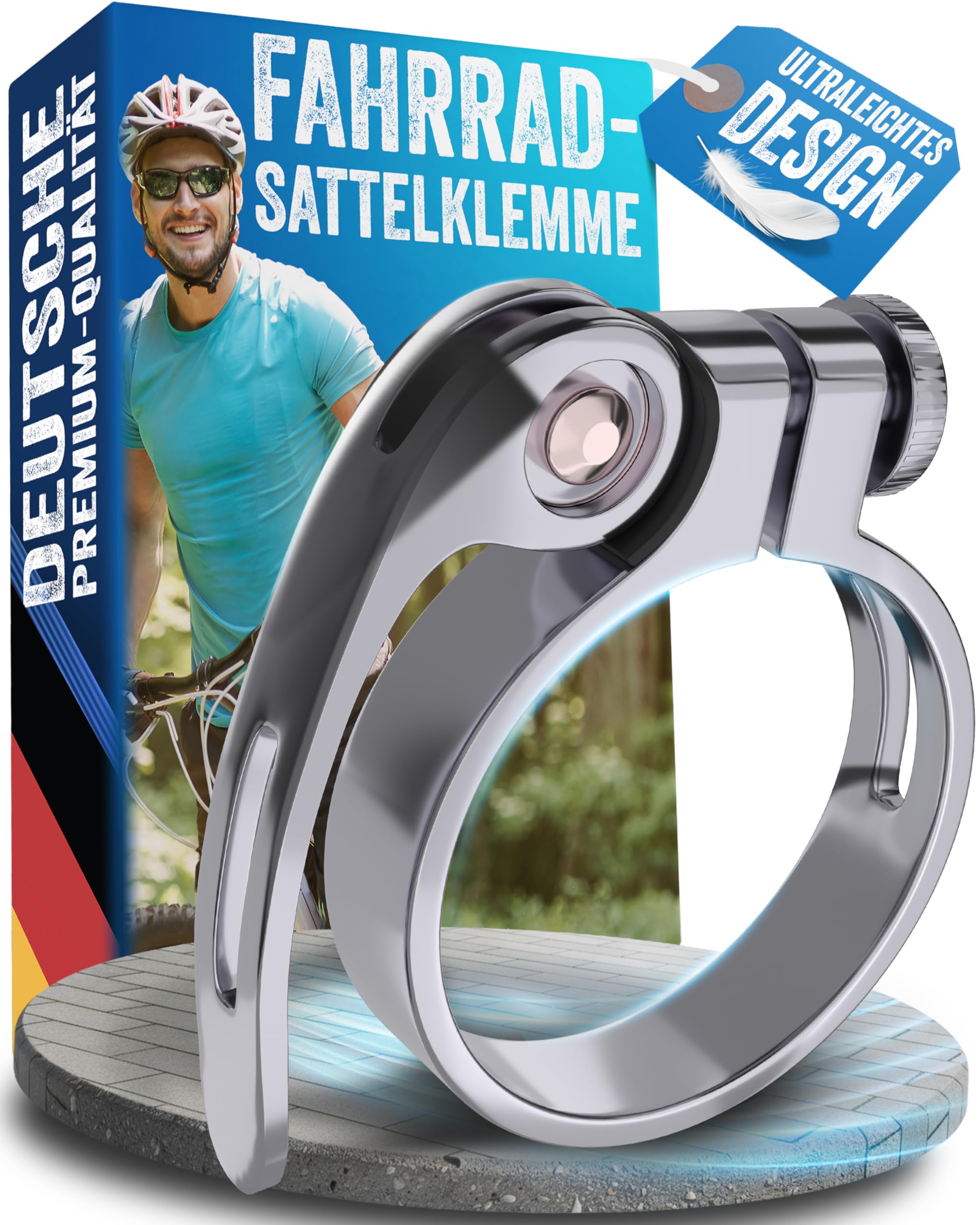Liebdorf® Fahrrad Sattelklemme mit Schnellspanner - 31,8 und 34,9 Sattelstutzklemme aus Aluminium - Schwarz/Silber (Silber, 31.8mm)