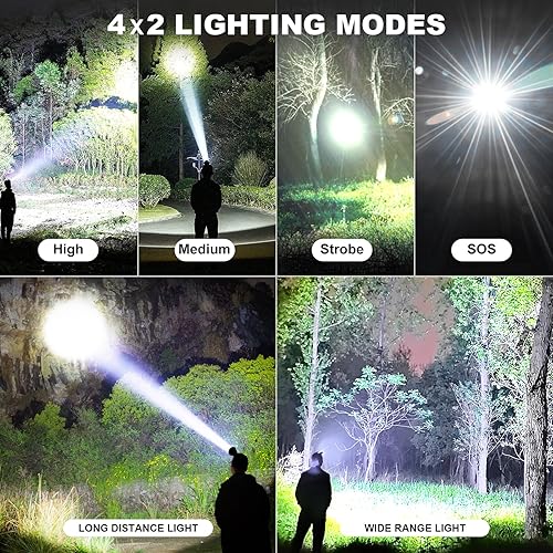 Miniatura 4 de UOATEPC Linterna frontal LED recargable, lámpara de cabeza de 100000 lúmenes con 4 modos, linterna frontal USB recargable con zoom, lámparas de