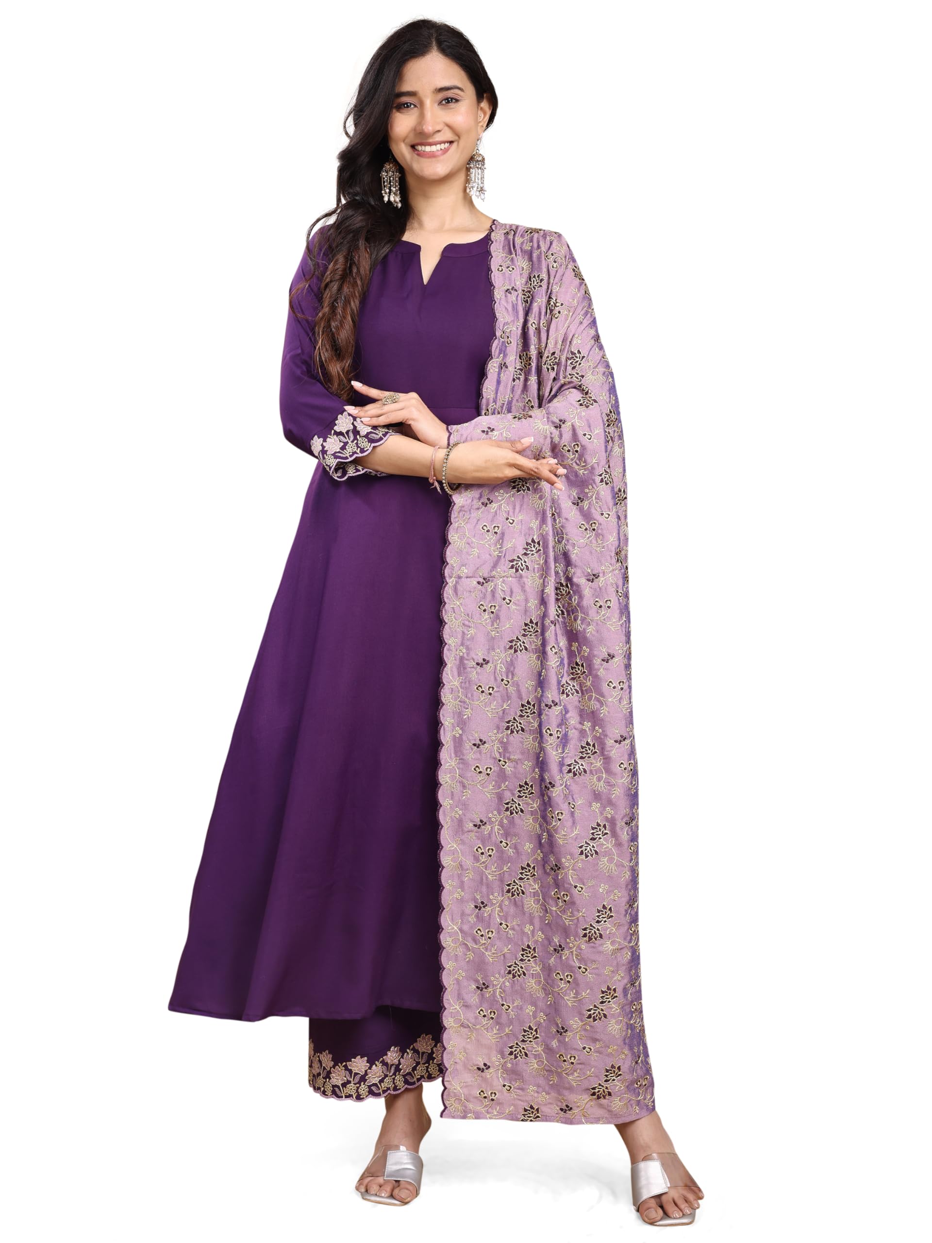 pratham blue Women's Silk Embroidered Anarkali Kurta Set With Palazzos and Dupatta (kurta set for women)-picture-45