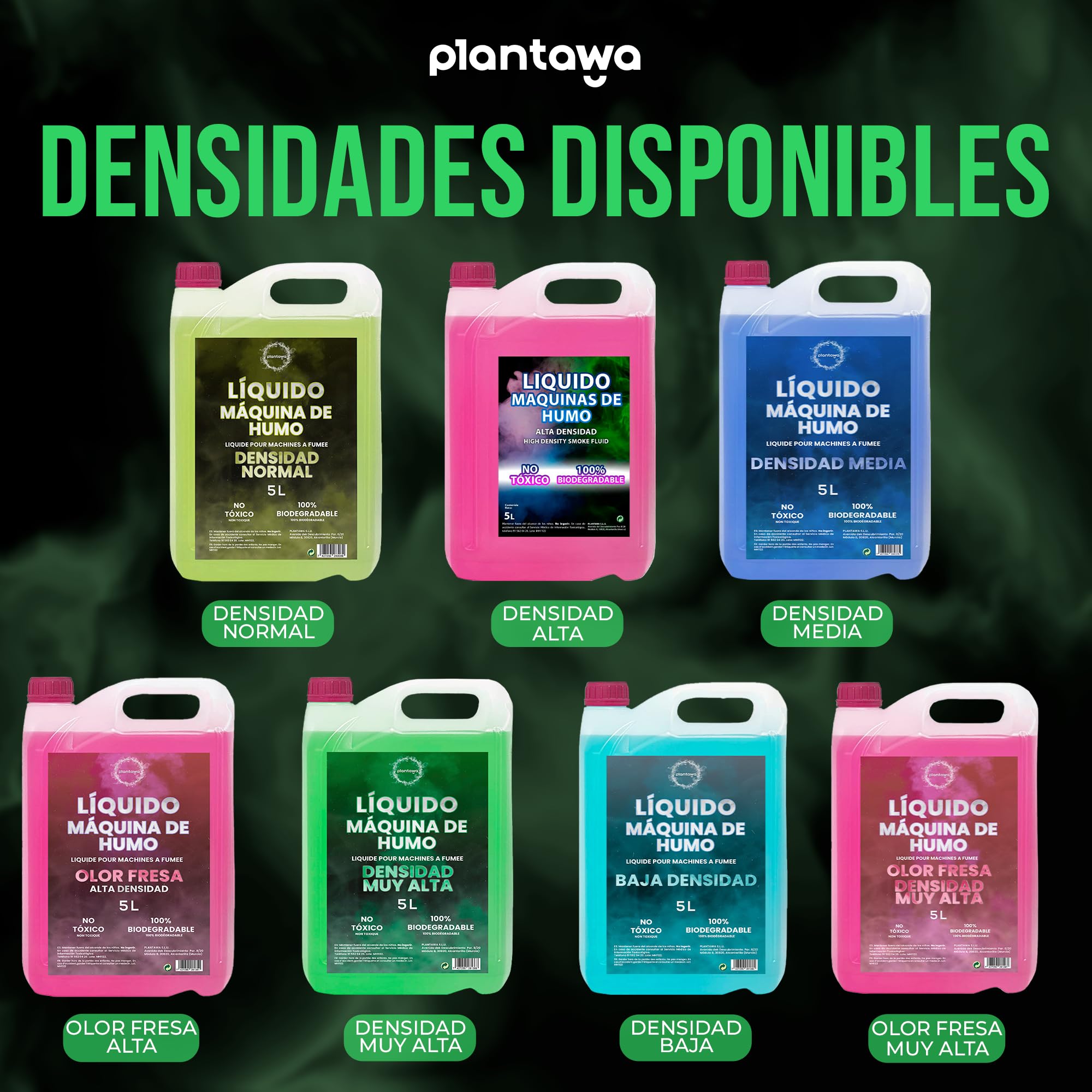 Plantawa Líquido Máquina de Humo Natural 5 Litros | Líquido Máquina Humo Muy Alta Densidad y Larga Duración, Aroma neutro, Seguro para Respiración, Fiestas, Eventos, Discoteca (5 Litros, Verde)