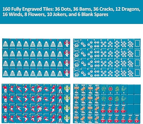 Miniatura 4 de American Mahjong - Juego de azulejos con bolsa de transporte y accesorios, 160 azulejos de Mahjong grabados en acrílico
