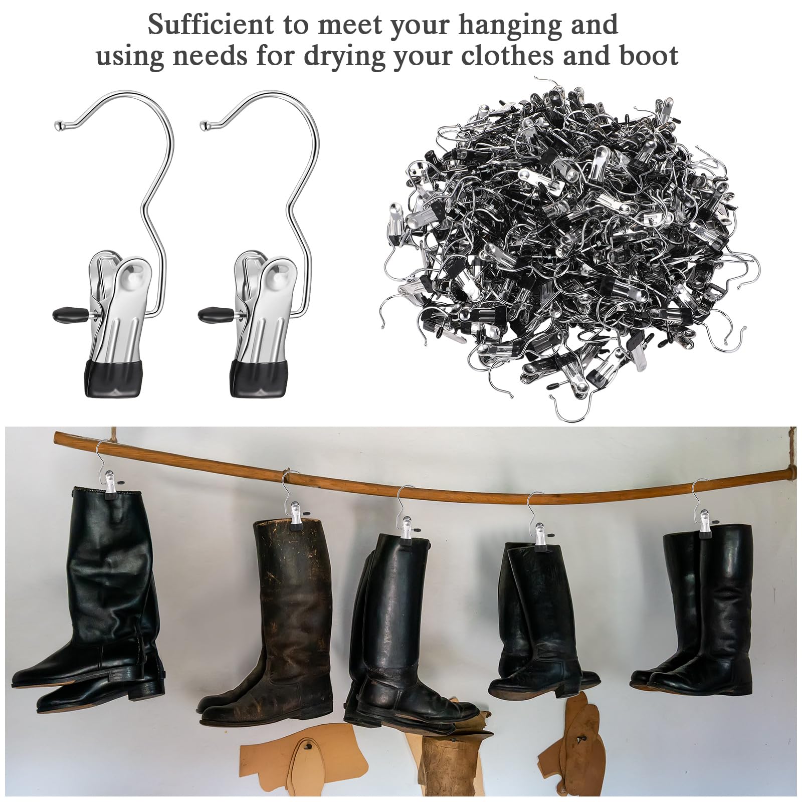 Yinder 250 Pcs Stainless Steel Boot Hanger Clips - Heavy Duty Laundry Clips For Closet, Travel, Drying - View #2