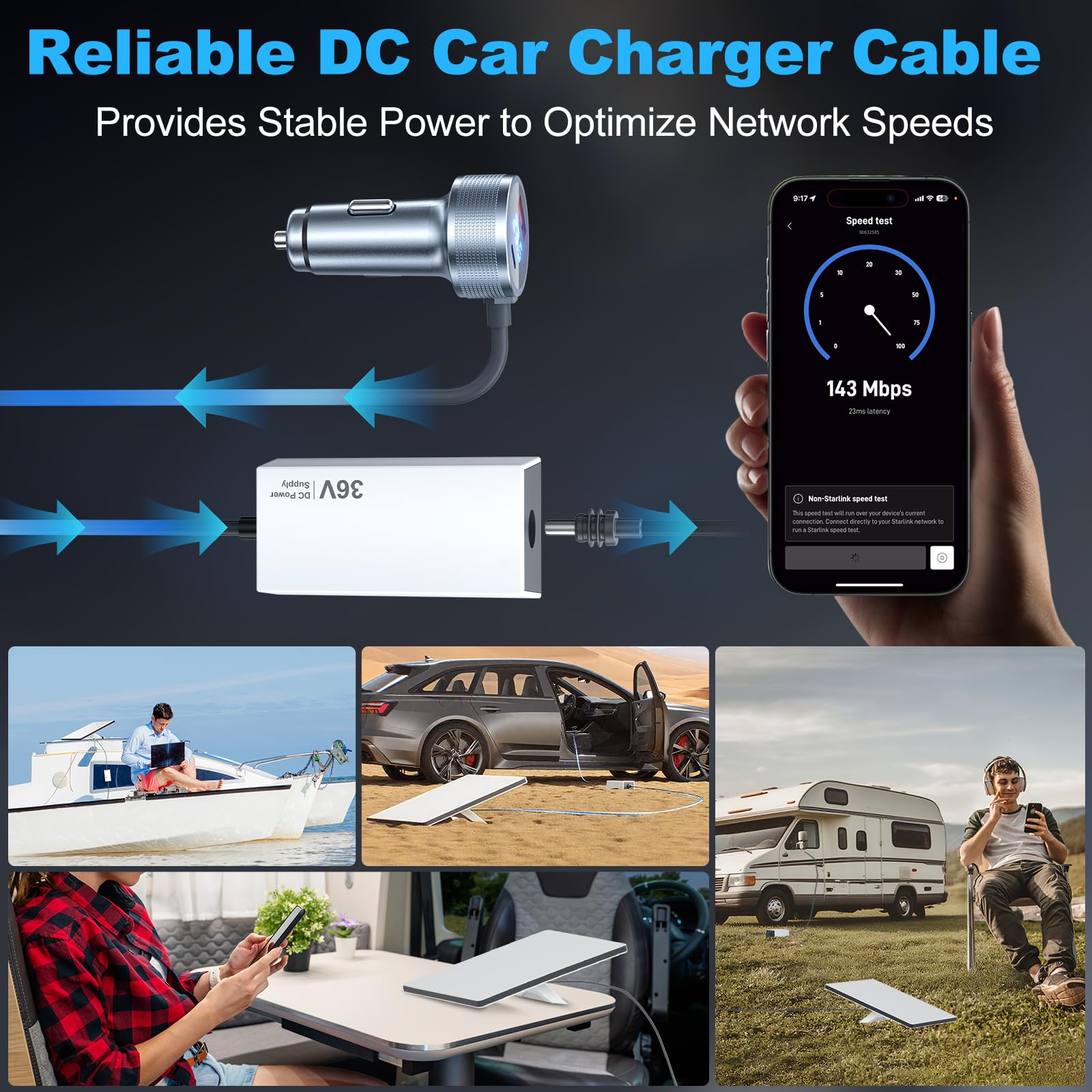 Starlink Mini adattatore da auto, 3 in 1 Starlink mini caricabatteria da auto 12 V-24 V a 36 V, convertitore Step Up cavo di alimentazione CC con display digitale, resistente USB C PD 45 W e