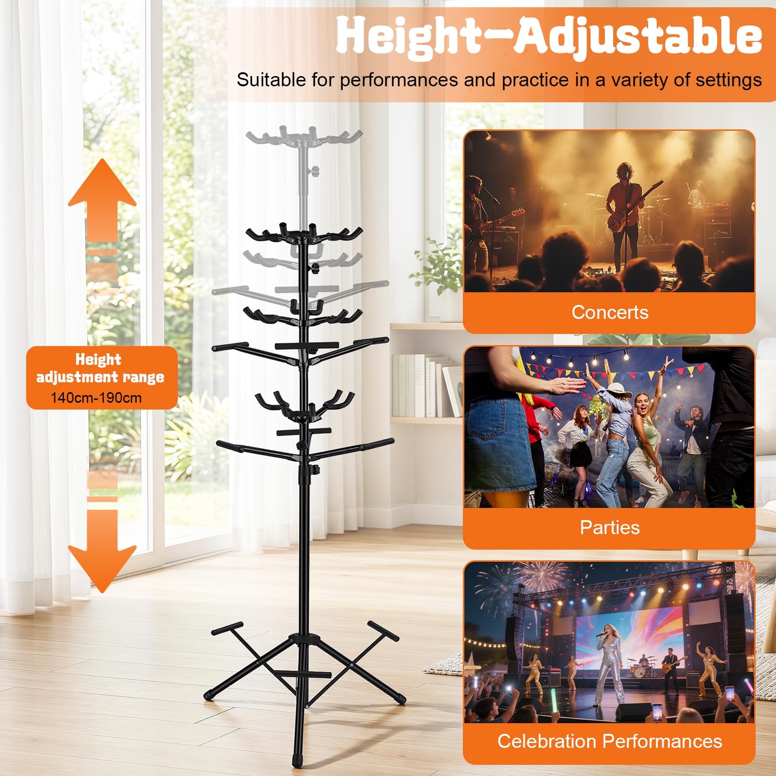 Tuelaly Gitarrenständer, verstellbarer 9-Gitarrenständer, Multi-Display-Rack mit schützender Gummipolsterung, hält drei elektrische oder akustische Gitarren [Objektobjekt]