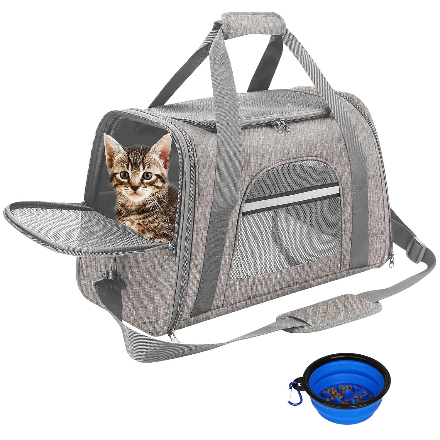 SHJOEE Transportín Perro Gato Bolsa de Transporte Transpirable para Mascotas Transporte para Gatos Plegable Pet Carrier Bolso de Hombro Acolchado Suave Viaje Avion Tren o Auto por Pequeños Mascota