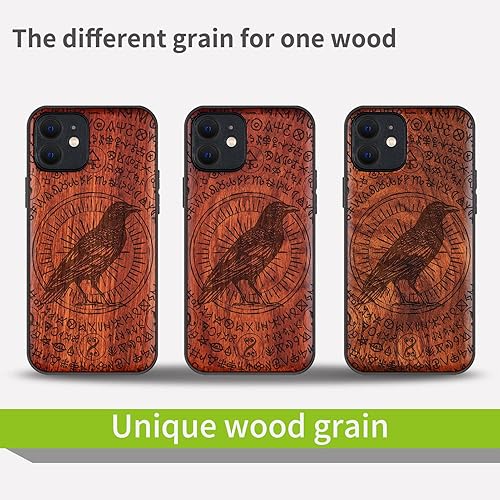 Miniatura 7 de Carveit Funda magnética de madera para iPhone 12 madera natural y TPU suave negro a prueba de golpes, funda de madera única y elegante compatible