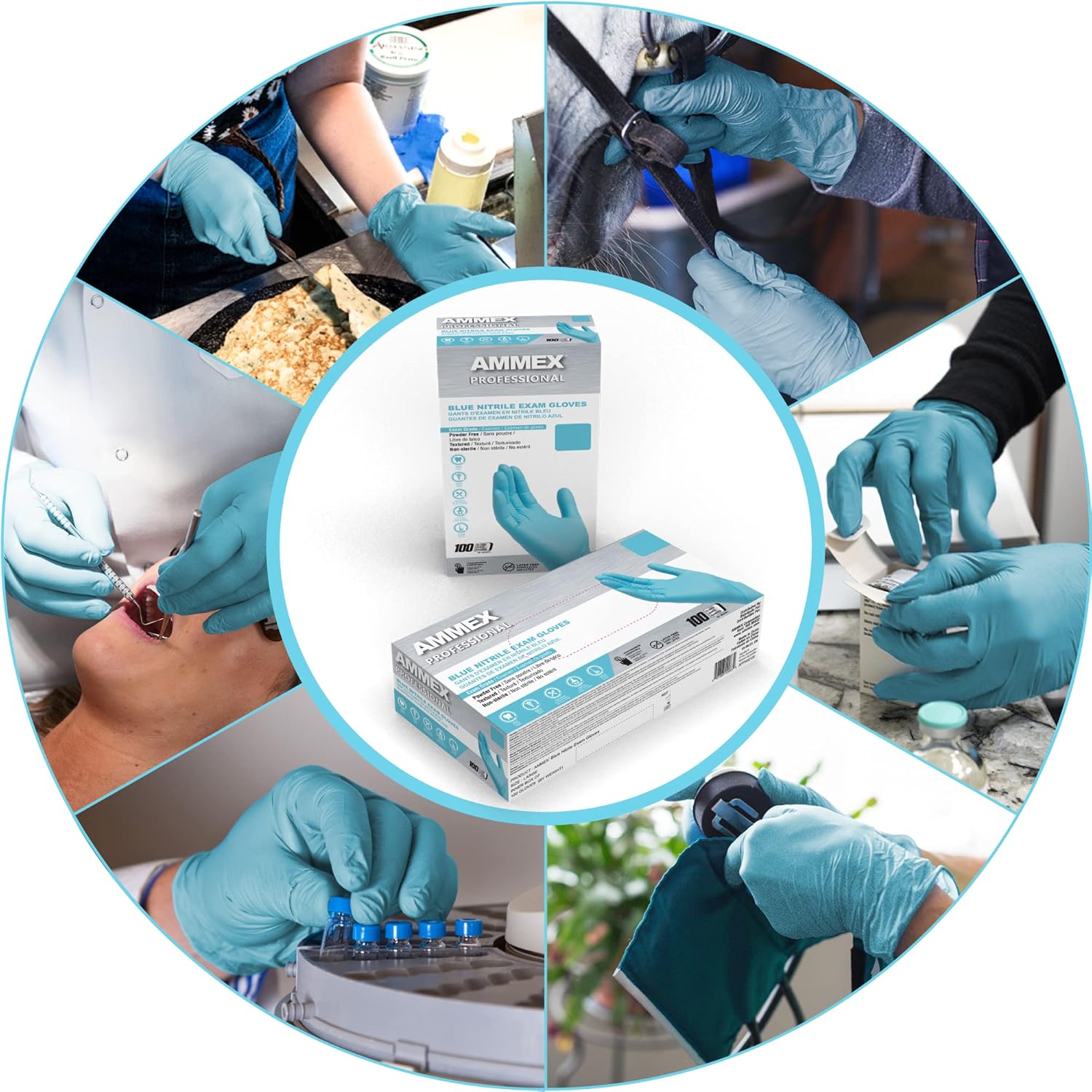 AMMEX Blue Nitrile Disposable Exam-Grade Gloves, 3 Mil, Latex & Powder Free, Food-Safe, Lightly-Textured, Non-Sterile