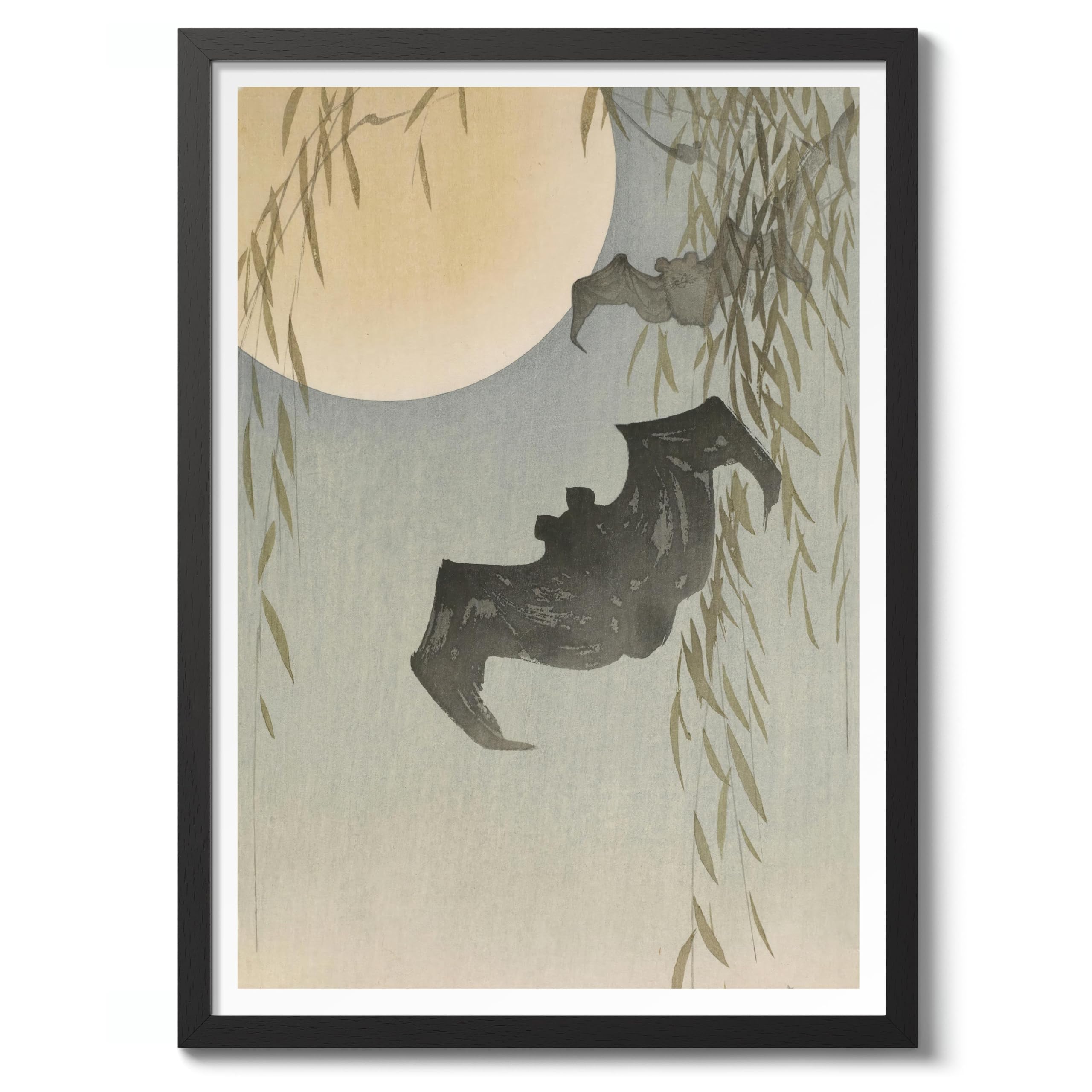 Bats In Moonlight Ohara Koson Poster, Japanese Woodblock Ukiyo-E Print, Vintage Nature Art Picture Animal Painting Wall Art Exhibition, Japan Artwork Home Decor, A3 (Black Frame) - 45x32.8cm โ image 1