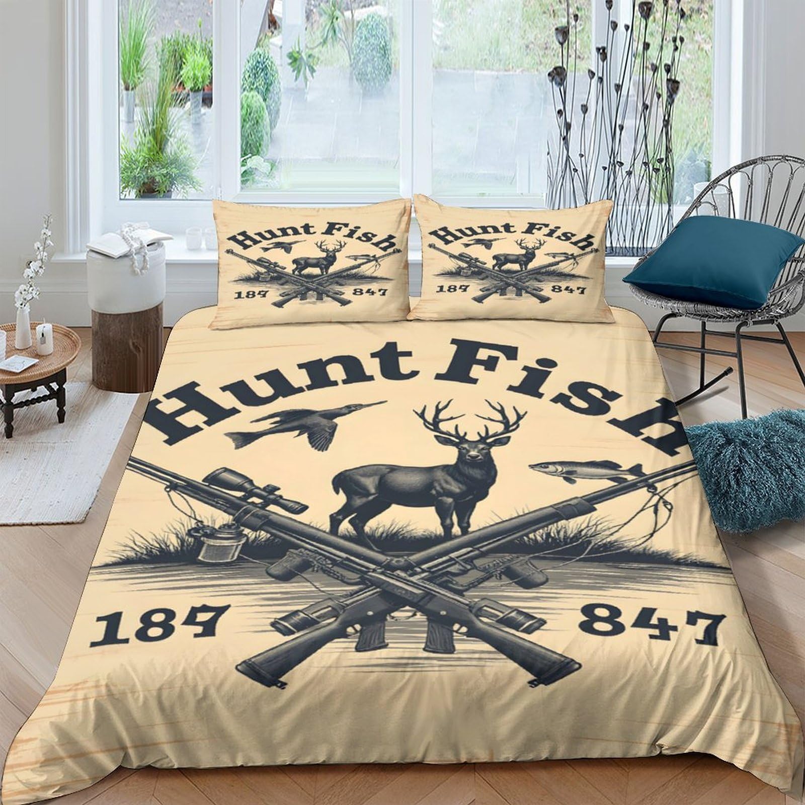 Ctjqhvkz Style-3 3D Printed Hunt Fish Fitted Sheet Microfiber Deer Forest Bed Sheet Anti-Slip Machine Washable Protective Decor For Bedroom Guestroom Single（135X200cm）