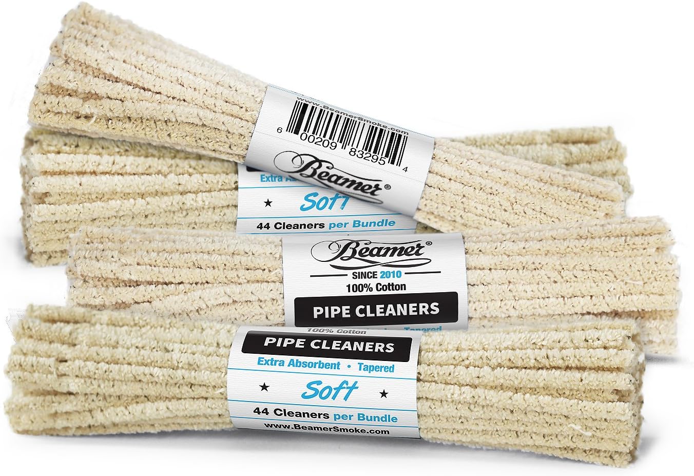 132 Pieces (3 Bundles of 44) Beamer Ultra Premium Unbleached Soft Pipe Cleaners. Extra Absorbent 100% Cotton, Tapered + Beamer Sticker. Great for Smoking Items, Cleaning, Arts and Crafts.