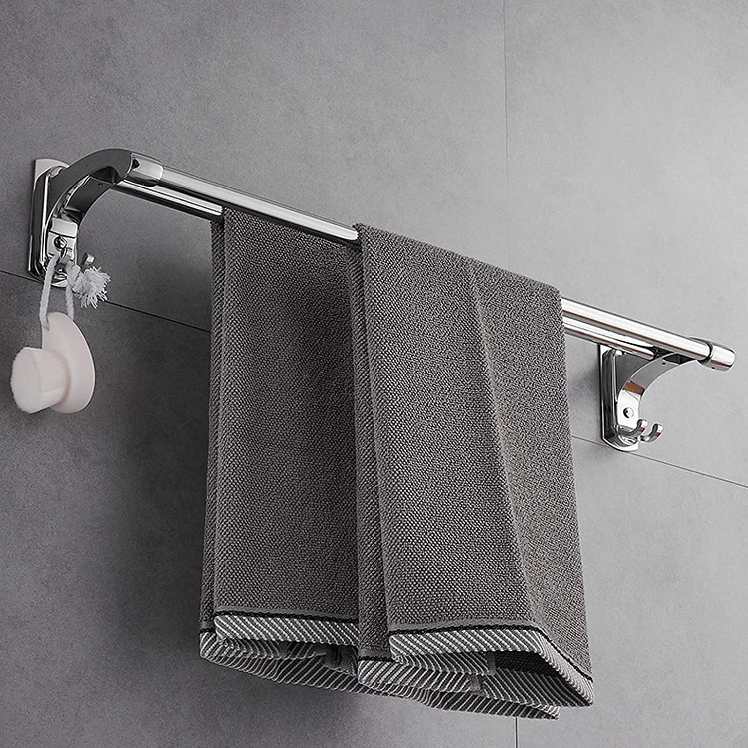 Support de serviette double barre en acier inoxydable 304 argent pour mur de cuisine