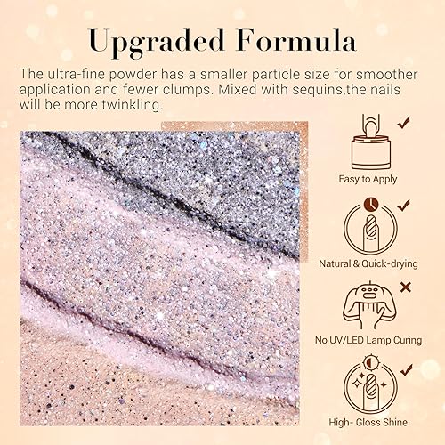 Miniatura 7 de AZUREBEAUTY Juego de uñas en polvo de inmersión, plateado, rosa, negro, dorado, amarillo, brillante, cromado, platino, 6 colores para todas las