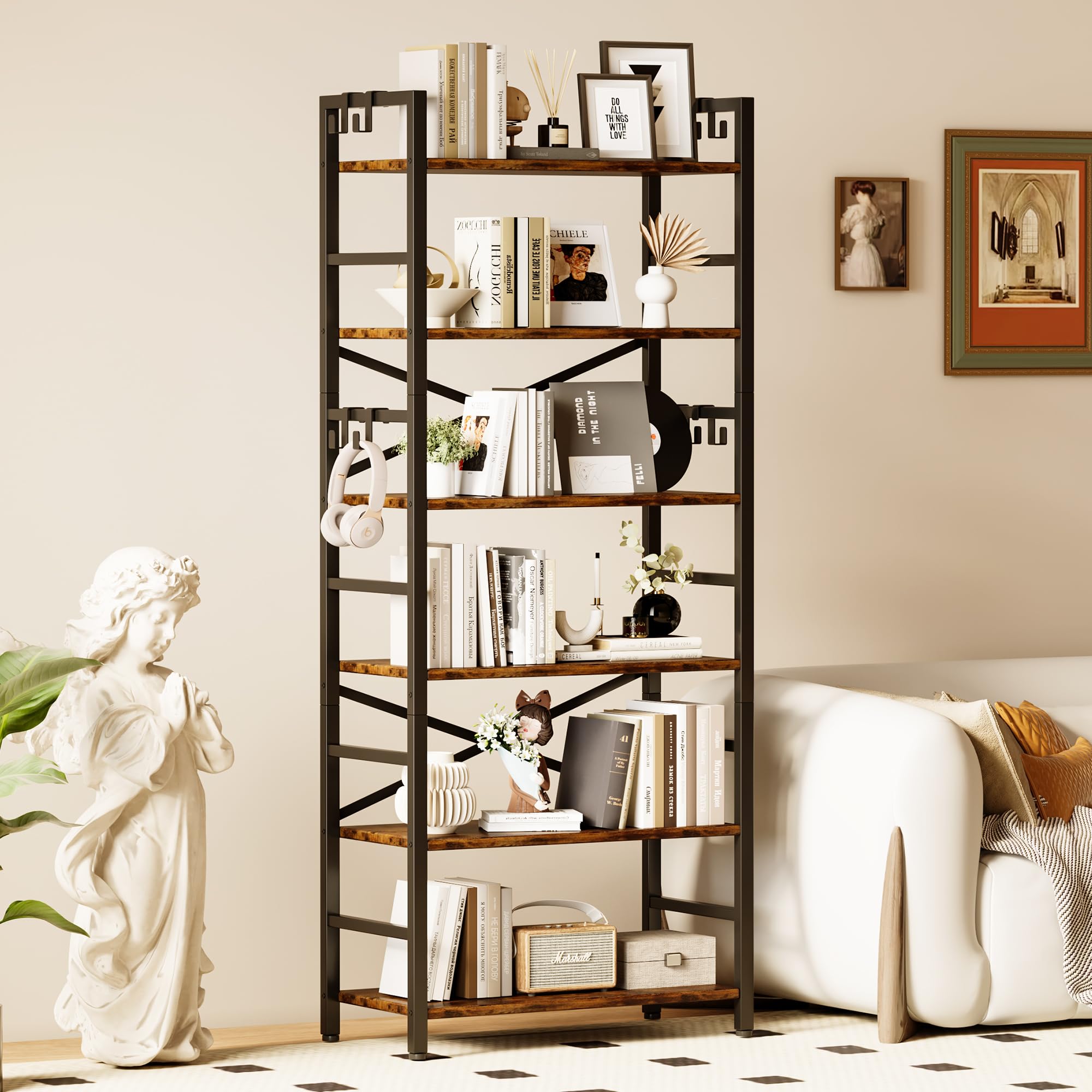ゴリポLSISTEM 6段 W112.7×D40×H157.6cm Amazon.com: 6 Tier Bookshelf, Industrial Bookcase with 8