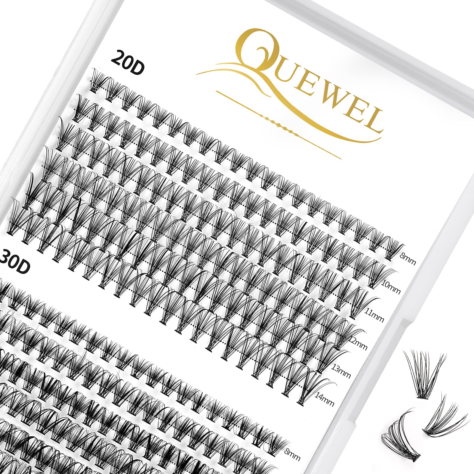 QUEWEL Cluster-Lashes 72 Pcs Individual-Lashes Wide Stem C/D Curl 8-16mm Length DIY Eyelash Extension Individual-Cluster-Lashes Natural&Mega Styles for Personal Makeup Use at Home (Mega-D-MIX8-16) — view 36
