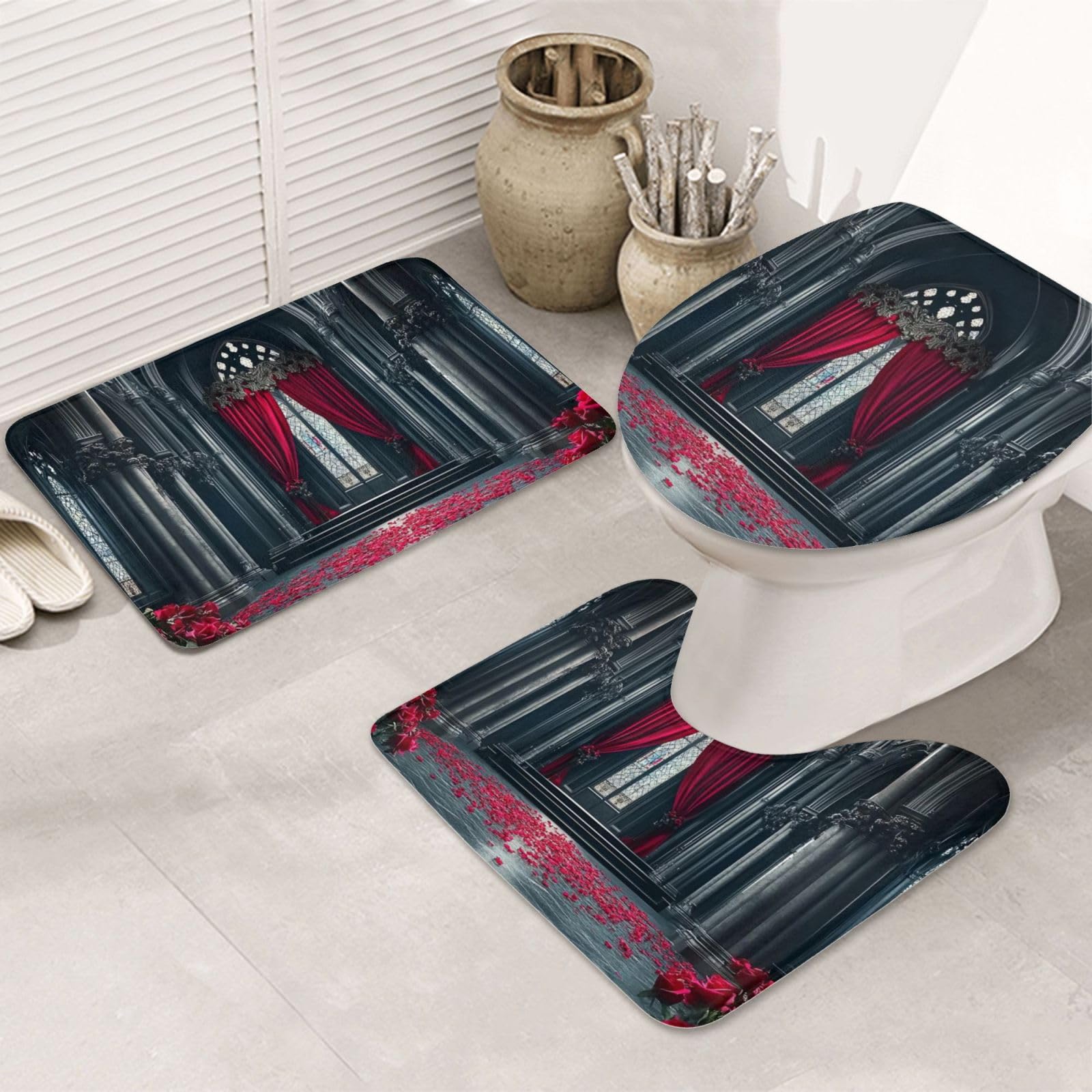 Set di 3 tappeti da bagno scuri per auditorium, morbidi e assorbenti, in memory foam e a forma di U, decorazione per la casa, ad asciugatura rapida